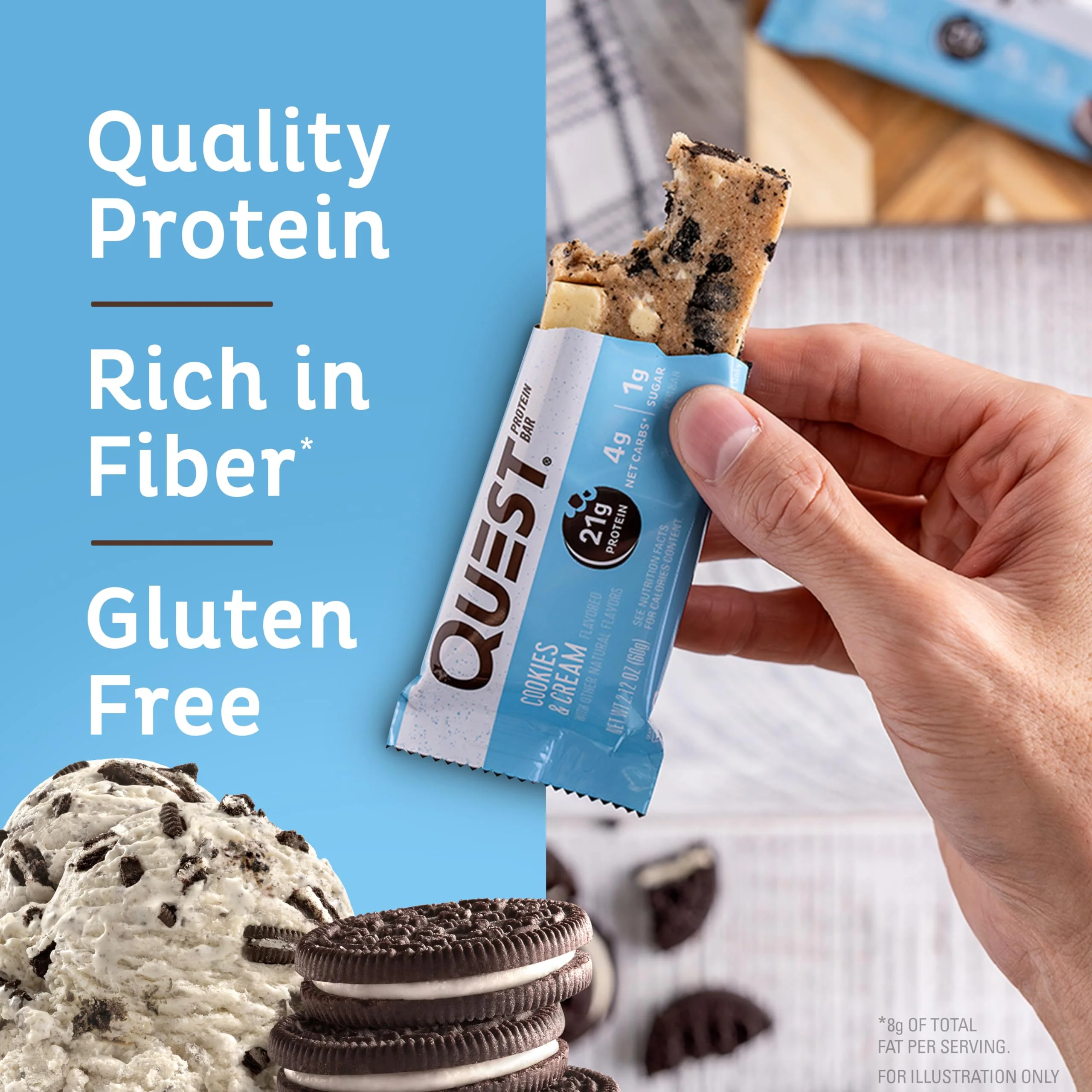 Quest Nutrition Cookies & Cream Protein Bars, 21g Protein, 1g Sugar, 4g Net Carb, High Fiber, Gluten Free, Keto Friendly, 12 Count - Image 6