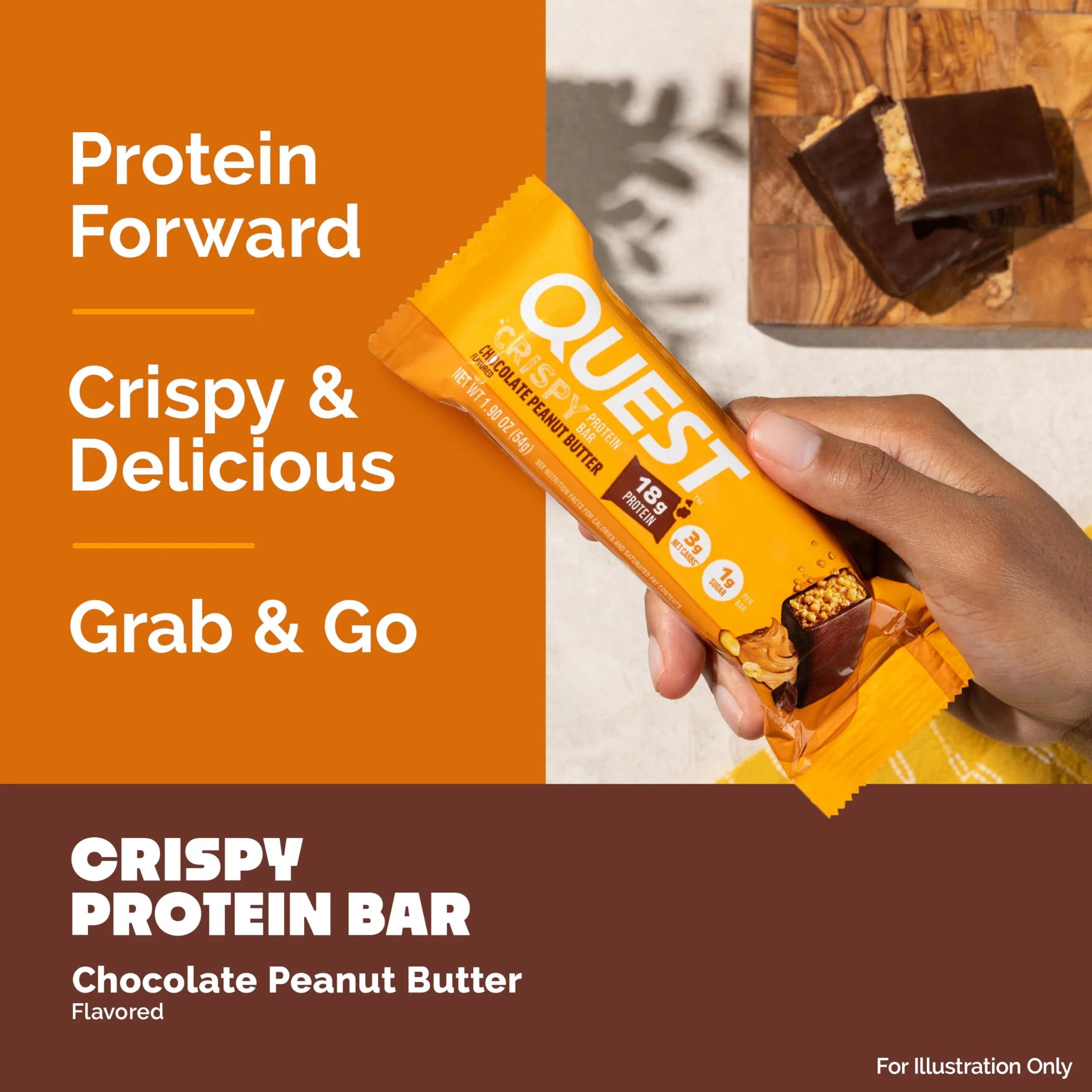 Quest Nutrition Crispy Chocolate Peanut Butter Hero Protein Bar, 18g Protein, 1g Sugar, 3g Net Carb, Gluten Free Protein Snack, Keto Friendly, 12 Count - Image 7