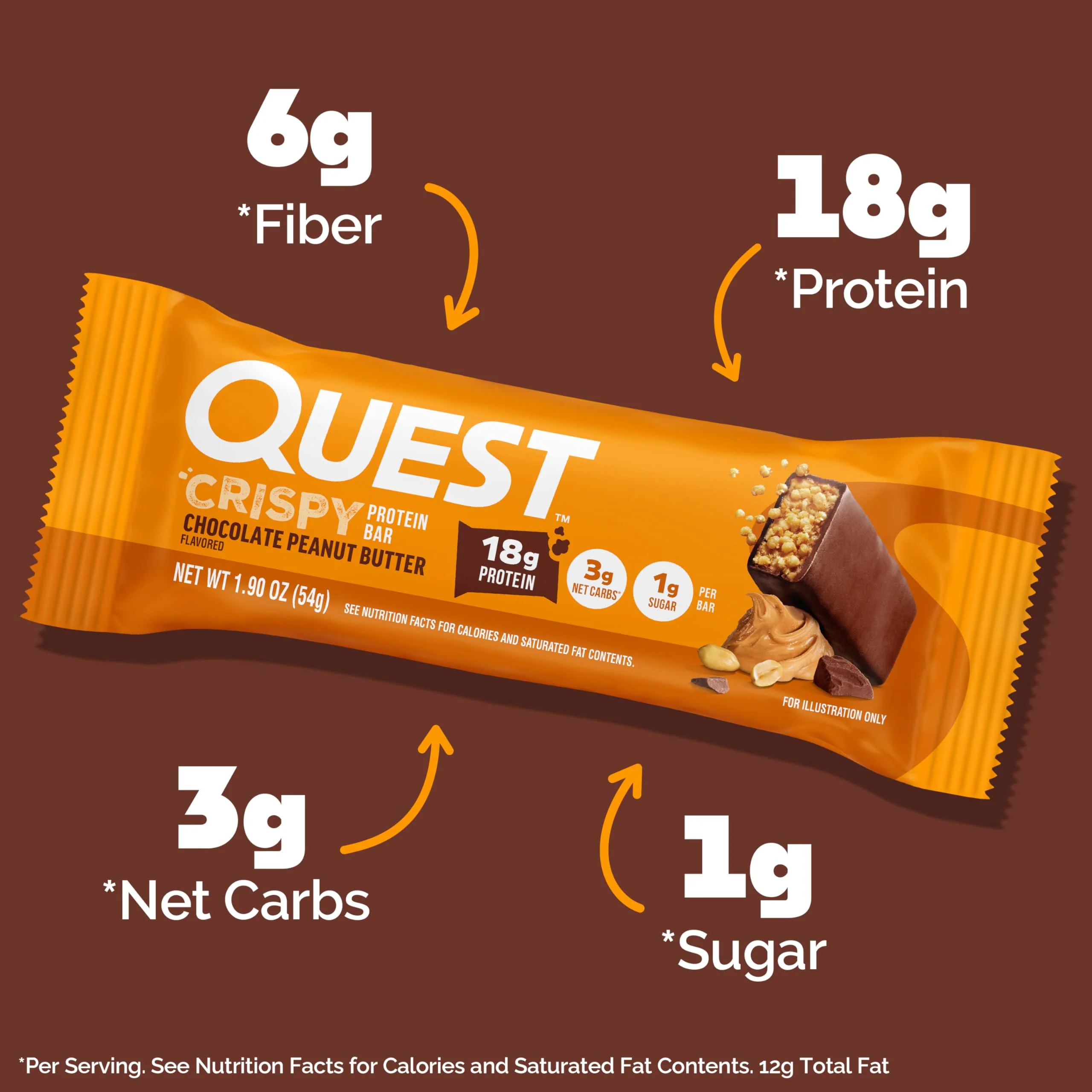 Quest Nutrition Crispy Chocolate Peanut Butter Hero Protein Bar, 18g Protein, 1g Sugar, 3g Net Carb, Gluten Free Protein Snack, Keto Friendly, 12 Count - Image 9