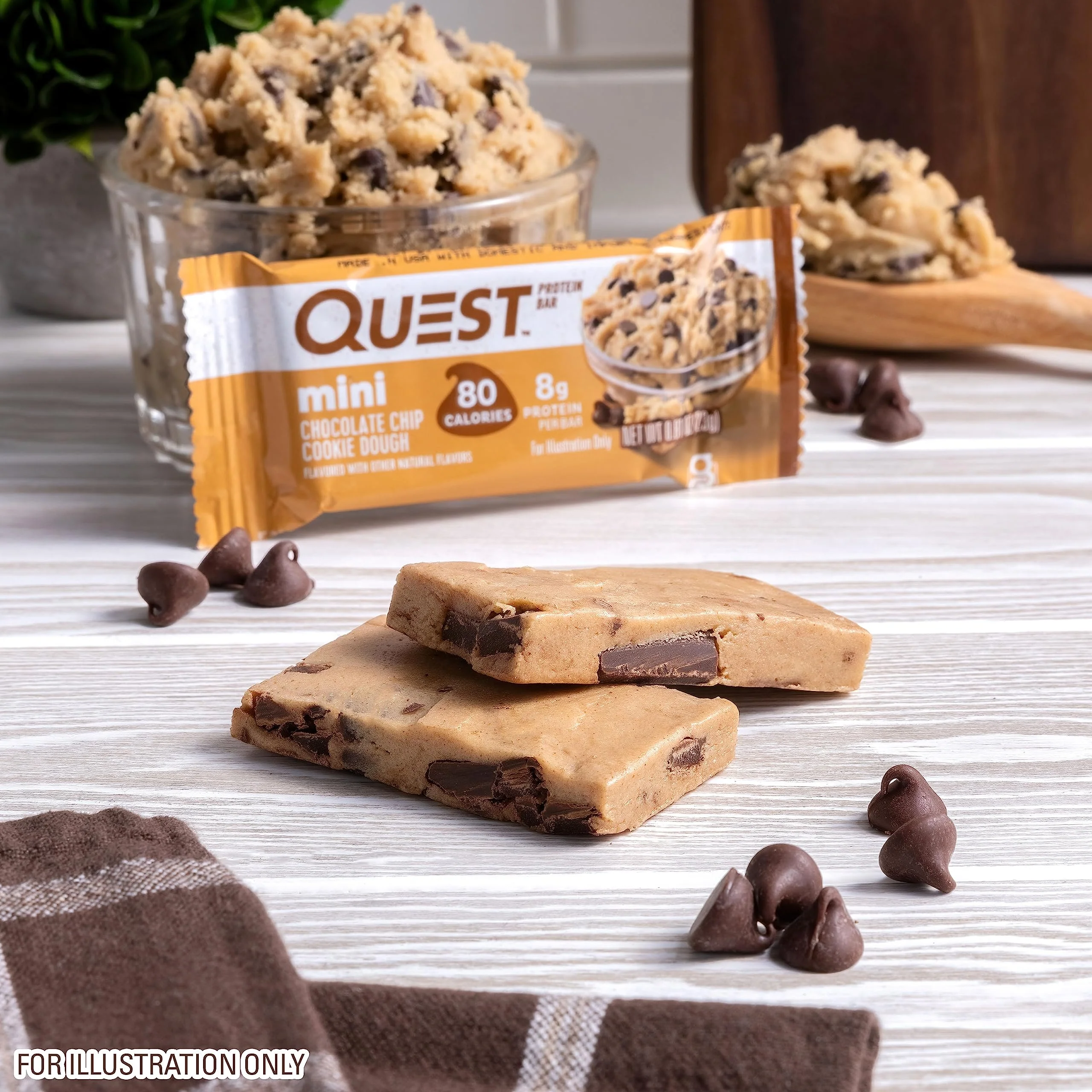 Quest Nutrition Mini Chocolate Chip Cookie Dough Protein Bars, 8g Protein, 1g Sugar, 2g Net Carbs, Gluten Free, 14 Count - Image 3