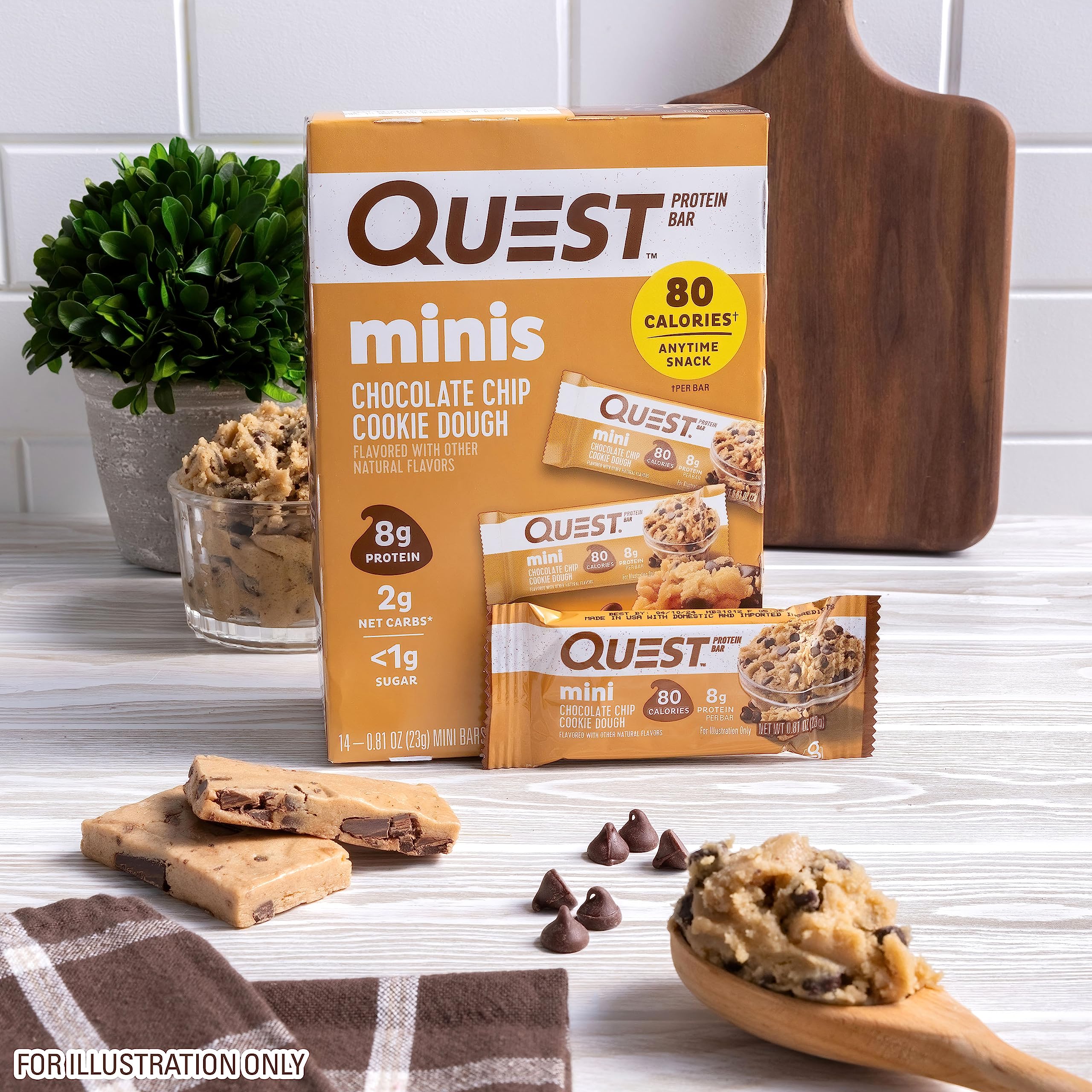 Quest Nutrition Mini Chocolate Chip Cookie Dough Protein Bars, 8g Protein, 1g Sugar, 2g Net Carbs, Gluten Free, 14 Count - Image 4
