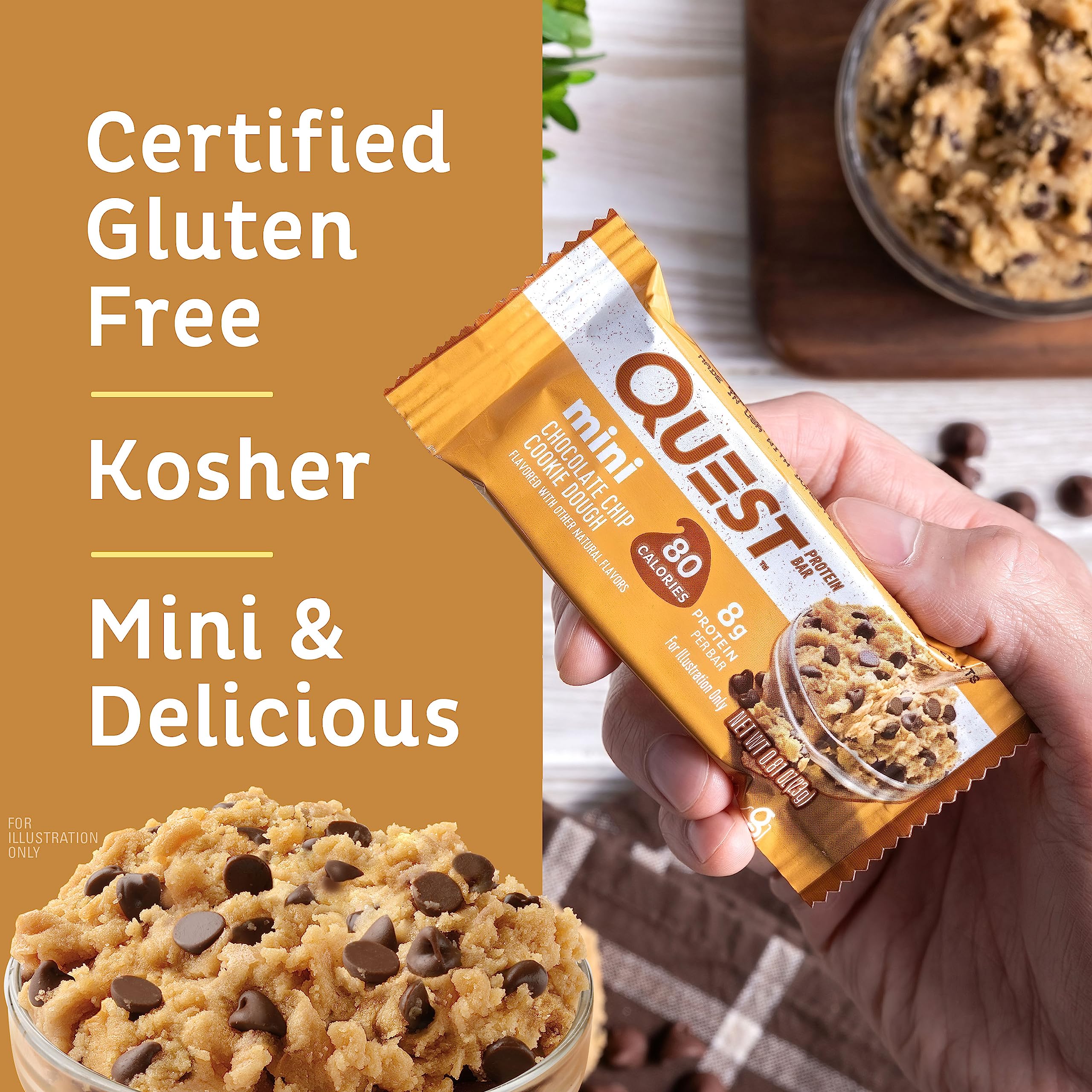 Quest Nutrition Mini Chocolate Chip Cookie Dough Protein Bars, 8g Protein, 1g Sugar, 2g Net Carbs, Gluten Free, 14 Count - Image 5