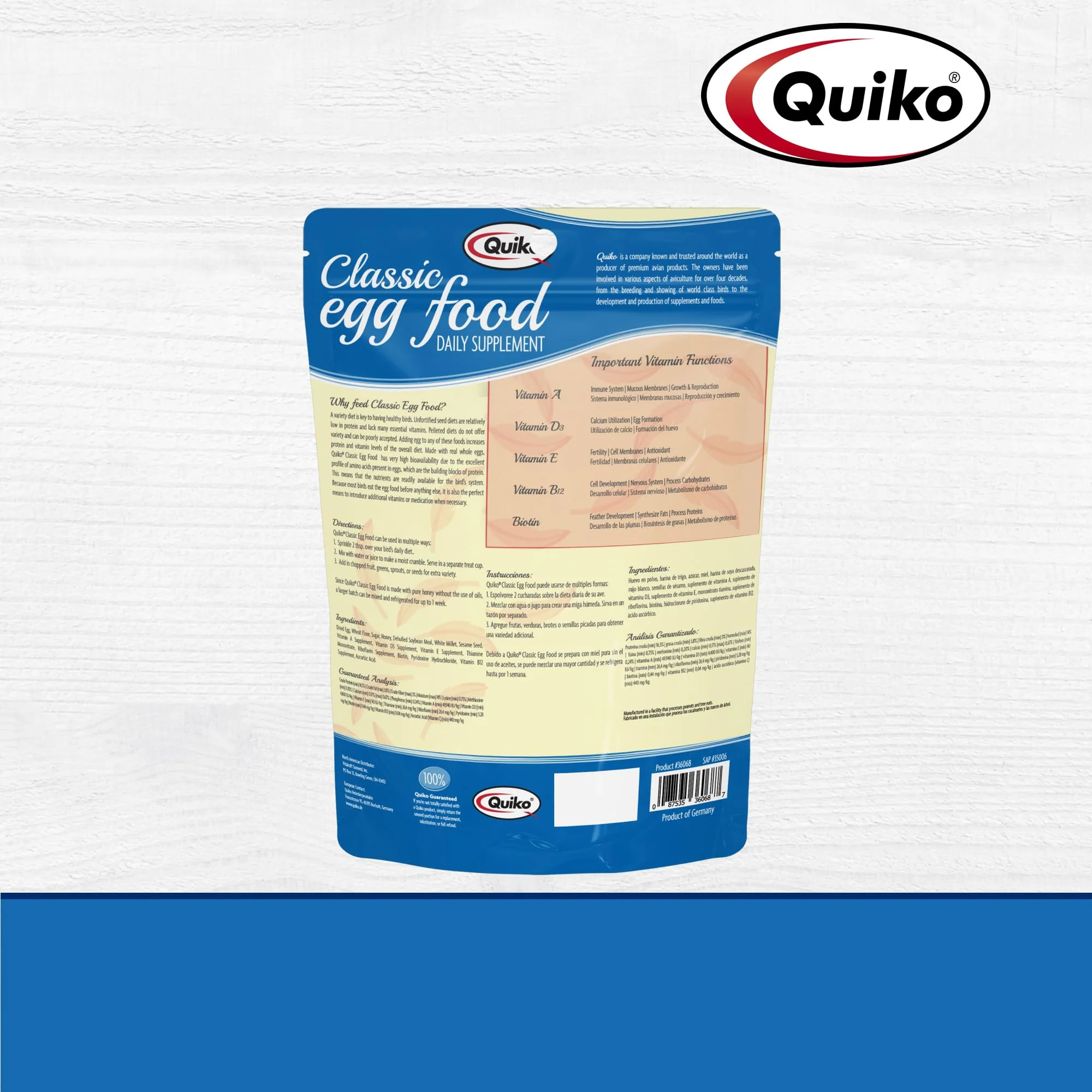 Quiko Classic Egg Food Daily Supplement - Peak Health Formula, Ideal For Canaries, Finches And All Other Pet Birds, 1.1 Lb. - Image 3