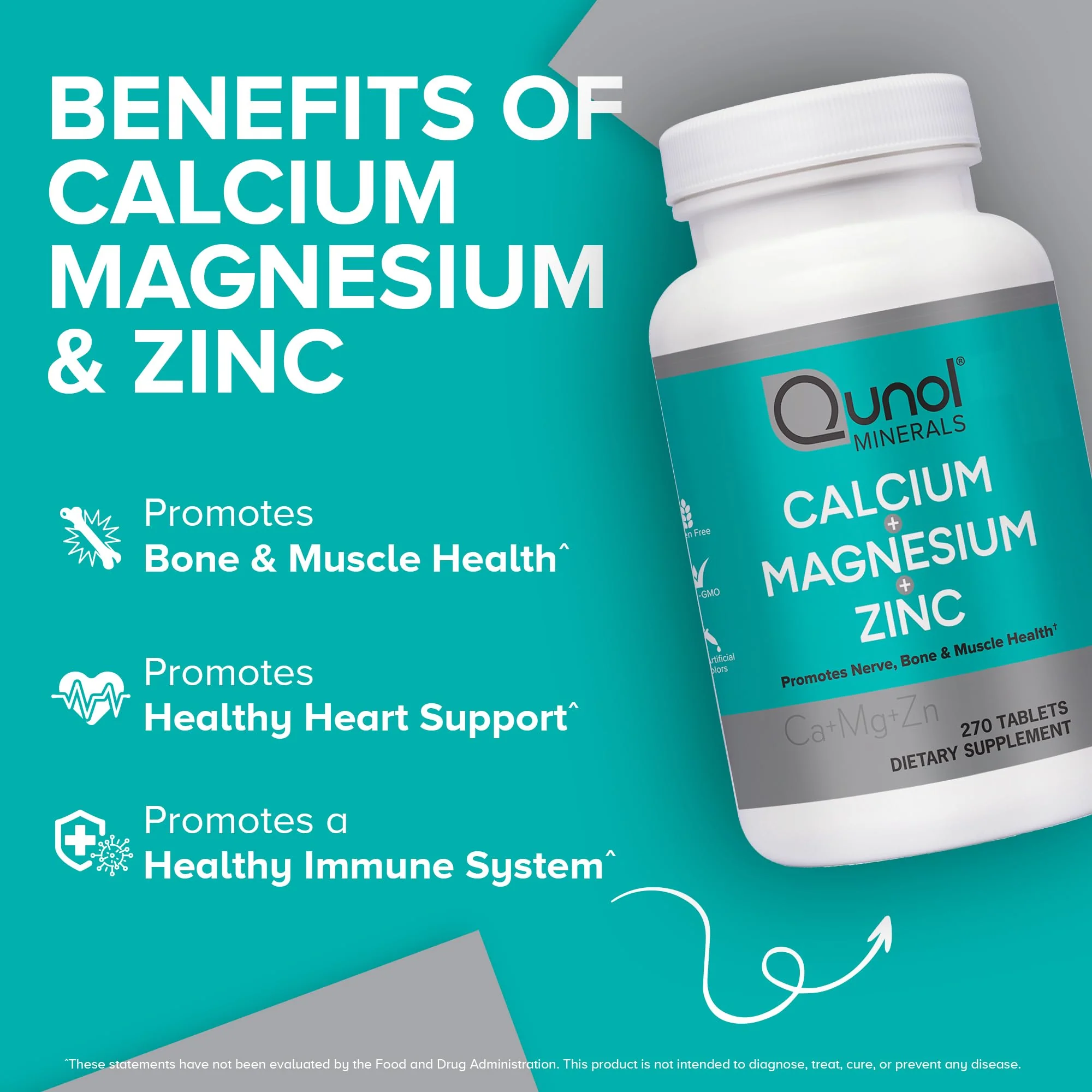 Qunol Calcium 3 in 1 Tablets with Calcium, Magnesium & Zinc for Immune Support, Bone, Nerve, and Muscle Health Supplement, 270 Count - Image 5