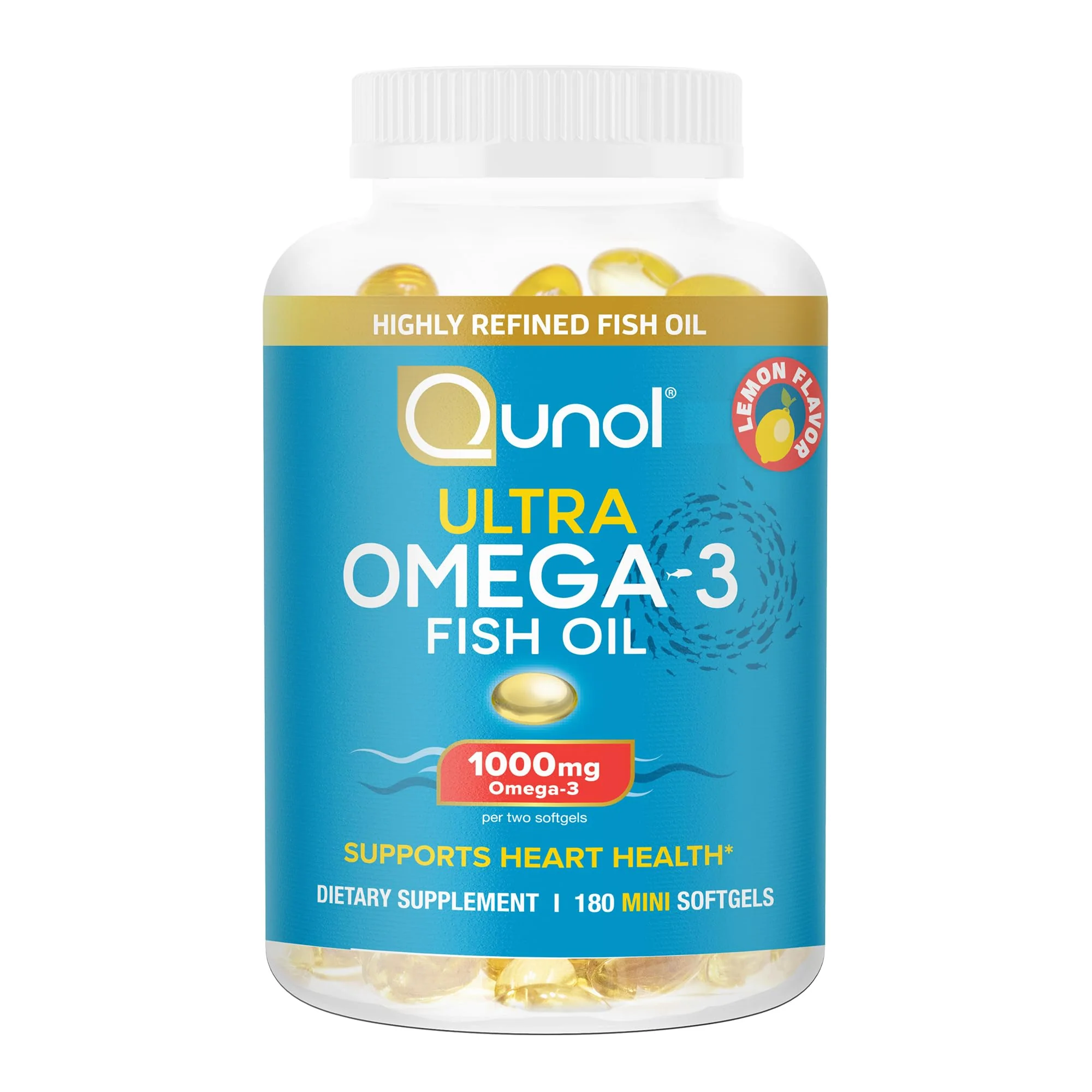 Qunol Fish Oil Omega 3 Mini Softgels, 1000mg Omega 3 EPA + DHA, Ultra Pure Supplements, Heart Health Support, Lemon Flavor, Easy to Swallow Minis, 3 Month Supply, 180 Count - Image 4