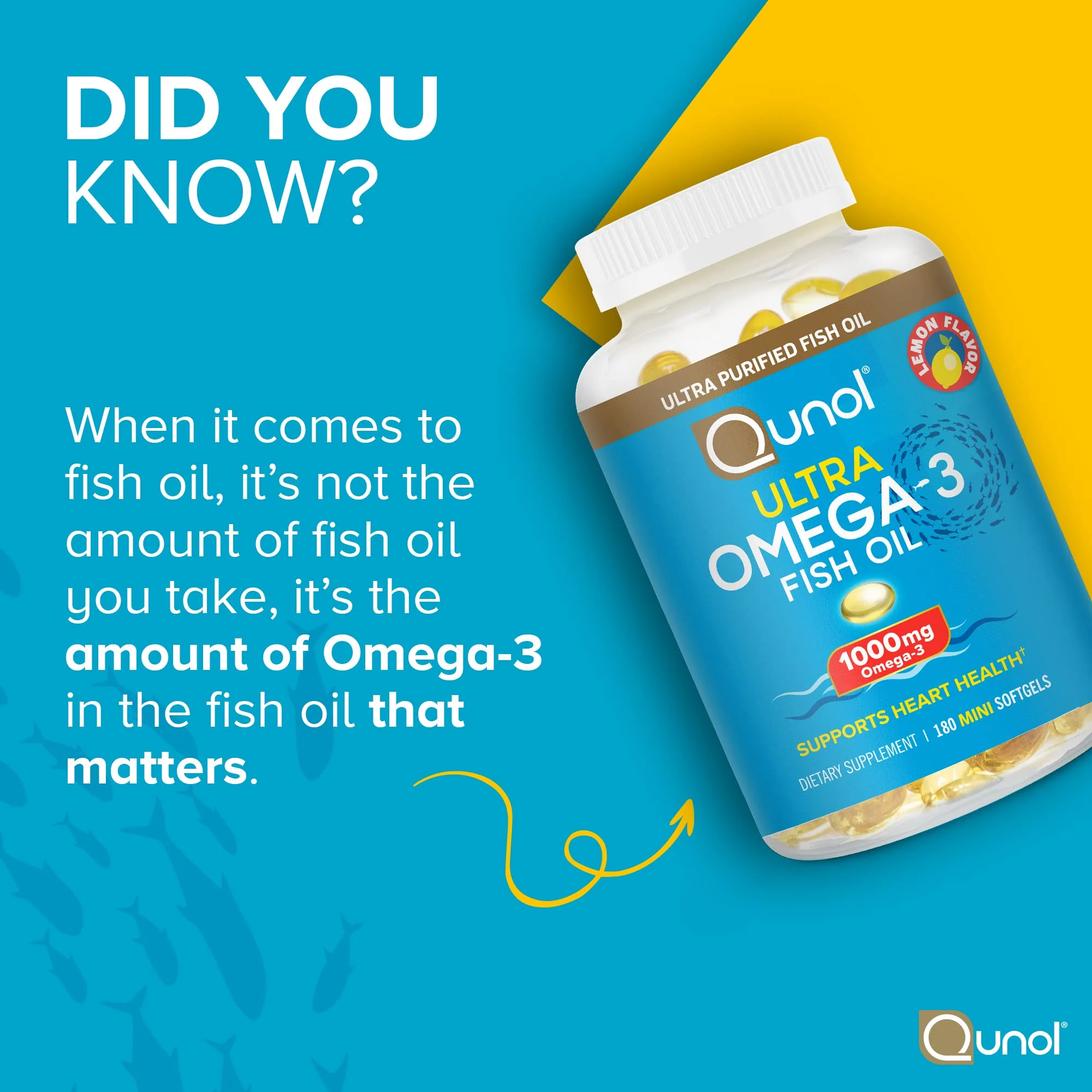 Qunol Fish Oil Omega 3 Mini Softgels, 1000mg Omega 3 EPA + DHA, Ultra Pure Supplements, Heart Health Support, Lemon Flavor, Easy to Swallow Minis, 3 Month Supply, 180 Count - Image 7