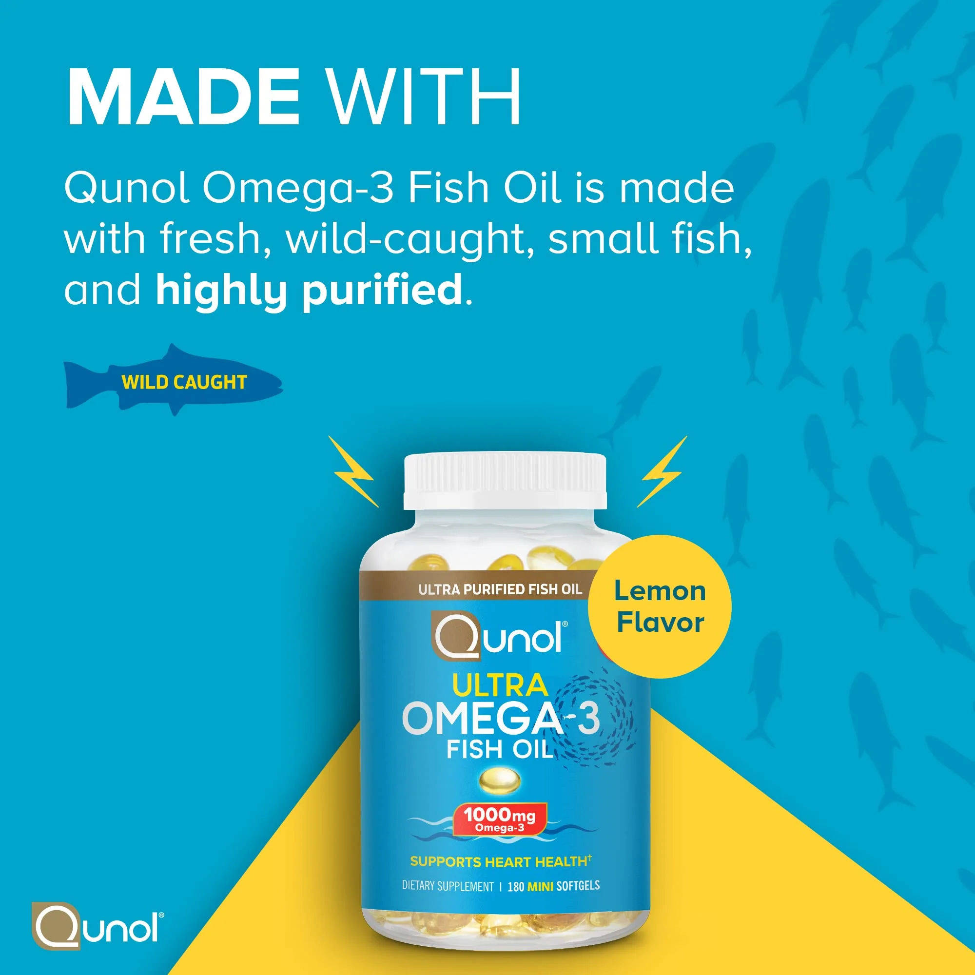 Qunol Fish Oil Omega 3 Mini Softgels, 1000mg Omega 3 EPA + DHA, Ultra Pure Supplements, Heart Health Support, Lemon Flavor, Easy to Swallow Minis, 3 Month Supply, 180 Count - Image 9