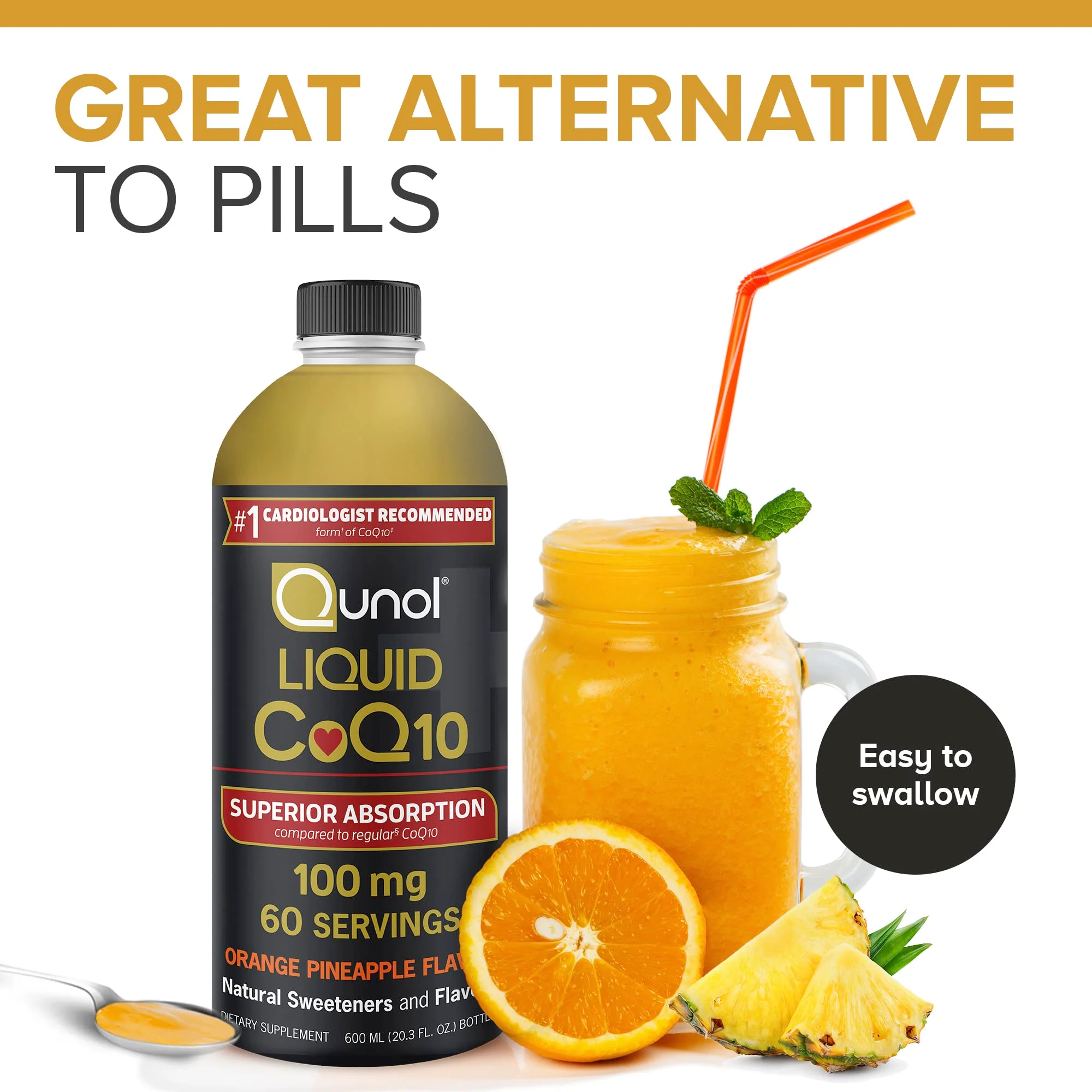 Qunol Liquid CoQ10 100mg, Superior Absorption Natural Supplement Form of Coenzyme Q10, Antioxidant for Heart Health, Orange Pineapple Flavored, 60 Servings, 20.3 oz Bottle - Image 7