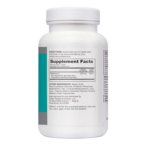 Qunol Magnesium Glycinate Complex, Gentle on Stomach, 250mg One Pill Dose, Superior-Absorption Magnesium, Nerve, Bone and Muscle Health Supplement, 60 Count (Pack of 1) - Image 3
