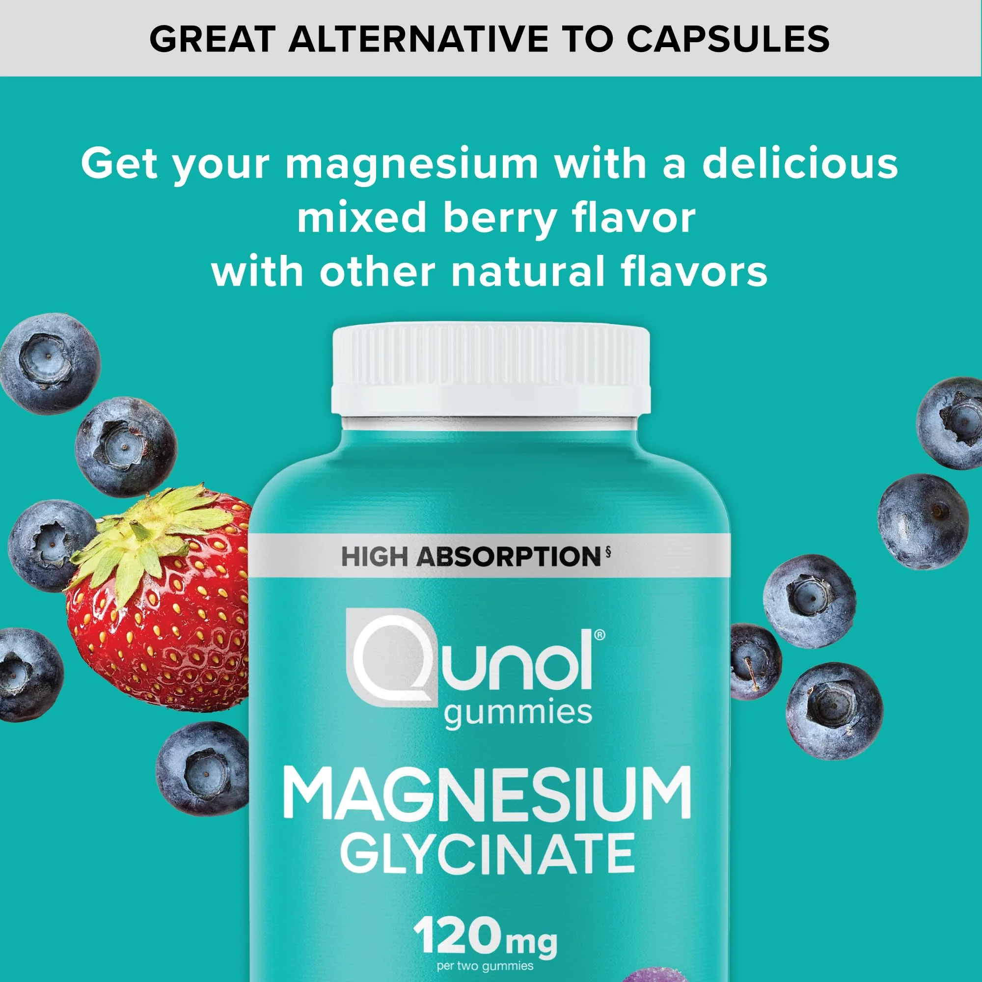 Qunol Magnesium Glycinate Gummies, 120mg of Magnesium Glycinate, High Absorption, Mixed Berry, 90 Count (Pack of 1) - Image 7