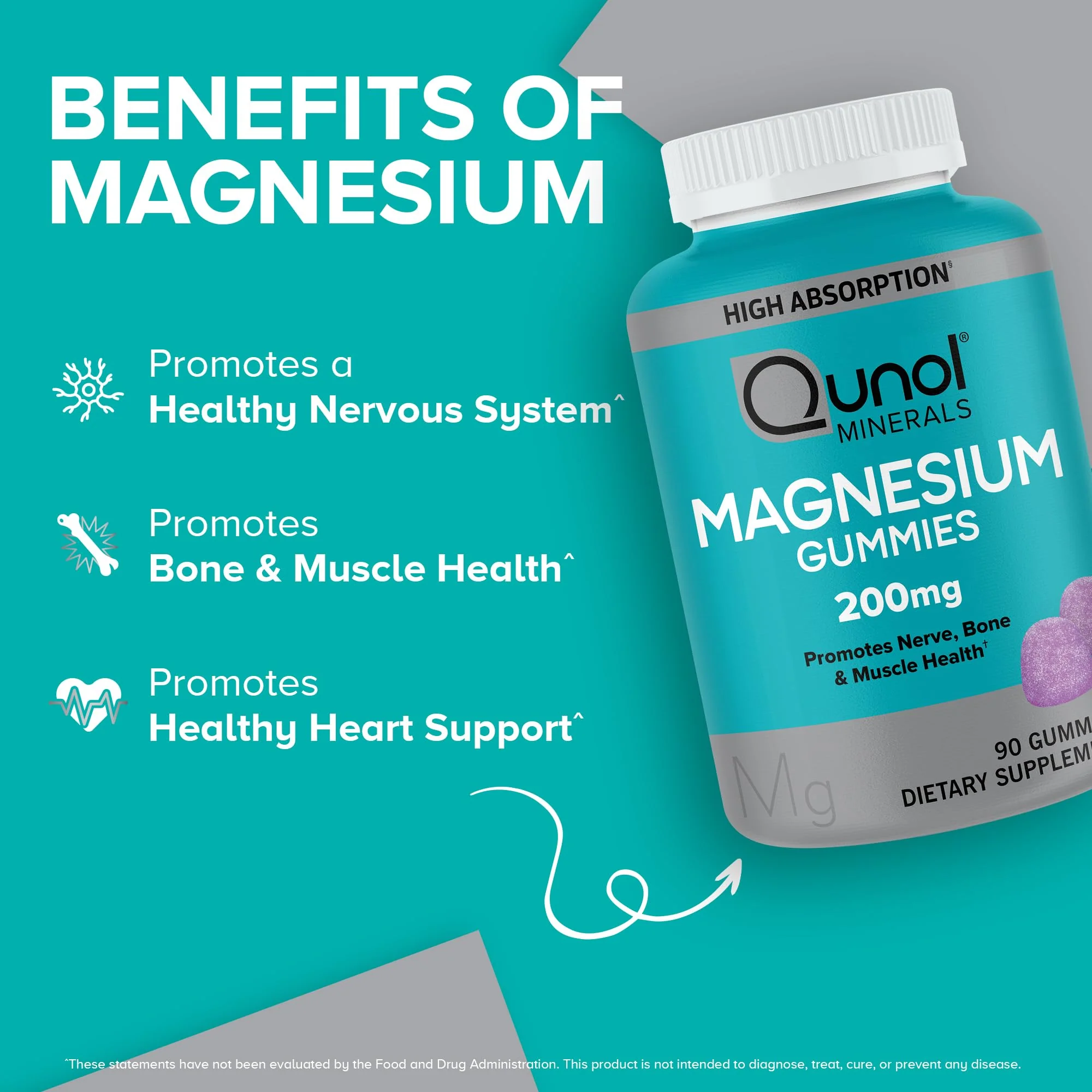 Qunol Magnesium Gummies for Adults, 200mg Elemental Magnesium (from 1,750mg Magnesium Citrate), High Absorption Magnesium Supplement, Supports Nerve, Bone and Muscle Health, Vegetarian, 90 CountQunol Magnesium Gummies for Adults, 200mg Elemental Magnesium - Image 9