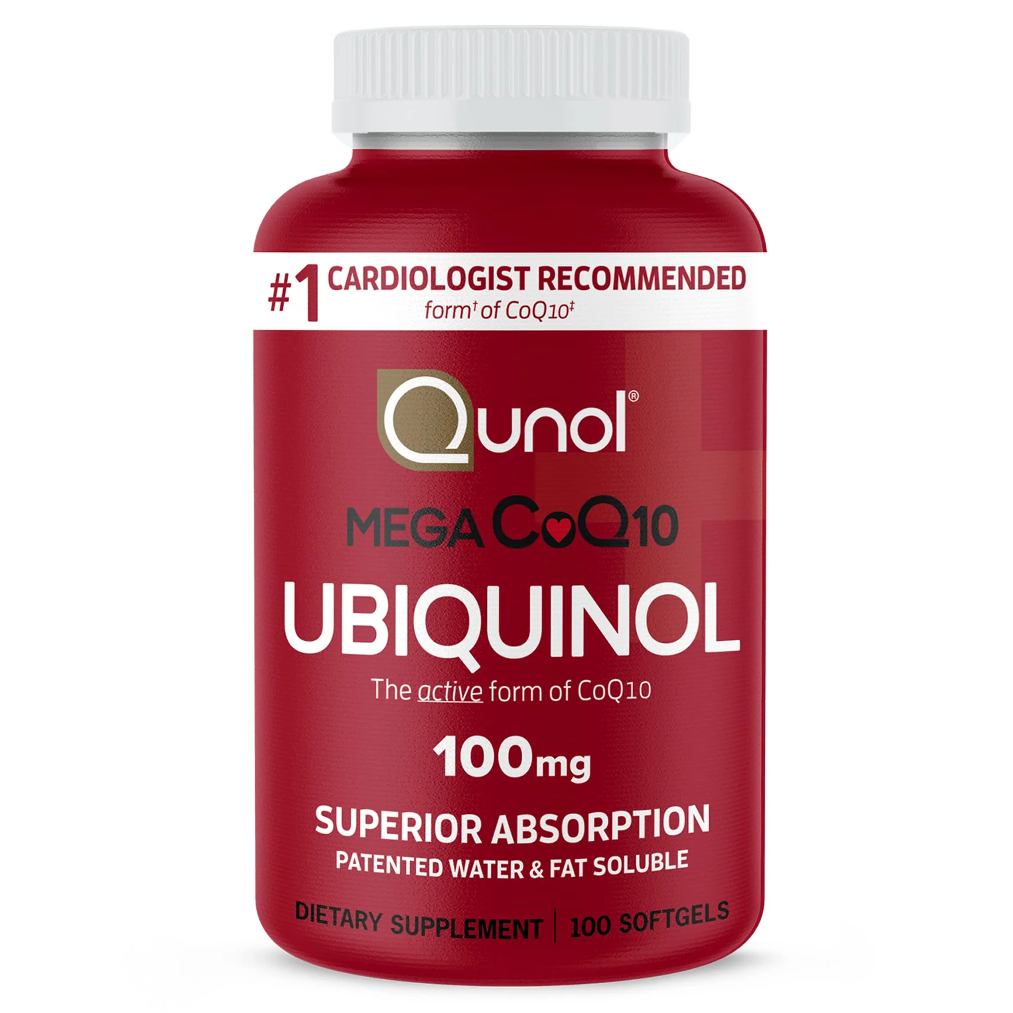 Qunol Mega Ubiquinol 100mg CoQ10, Superior Absorption, Patented Water and Fat Soluble Natural Supplement Form of Coenzyme Q10, Antioxidant for Heart Health, 100 Count Softgels