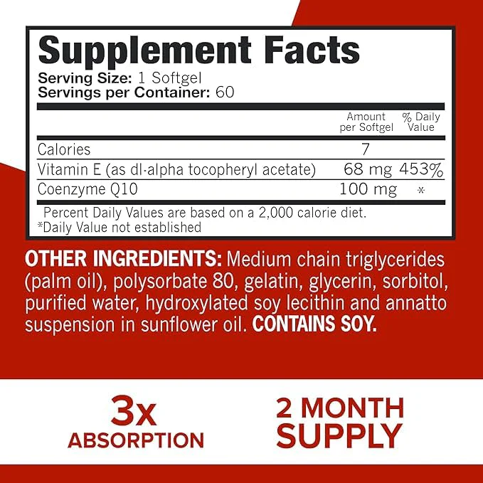 Qunol Ultra CoQ10 100mg 3X Better Absorption Patented Water and Fat Soluble Natural Supplement Form Coenzyme Q10 Antioxidant for Heart Health Packs Softgels, 120 Count - Image 5
