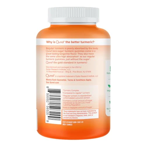 Qunol Zero Sugar Turmeric Gummies, Gummy with 500mg Turmeric Curcumin, Joint Support Supplement, Ultra High Absorption Tumeric Curcumin, Vegetarian, Gluten Free, 120 Count - Image 3