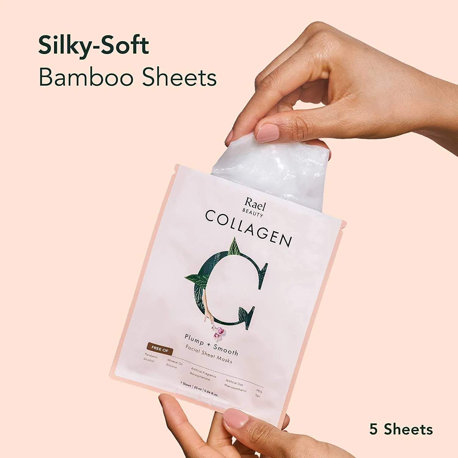 Rael Face Mask Skin Care, Collagen Face Masks - Bamboo Facial Sheet Mask, Korean Skincare, with Collagen Essence and Fruit Extracts, Nourishing and Moisturizing, All Skin Types (Collagen, 5 Sheets) - Image 7