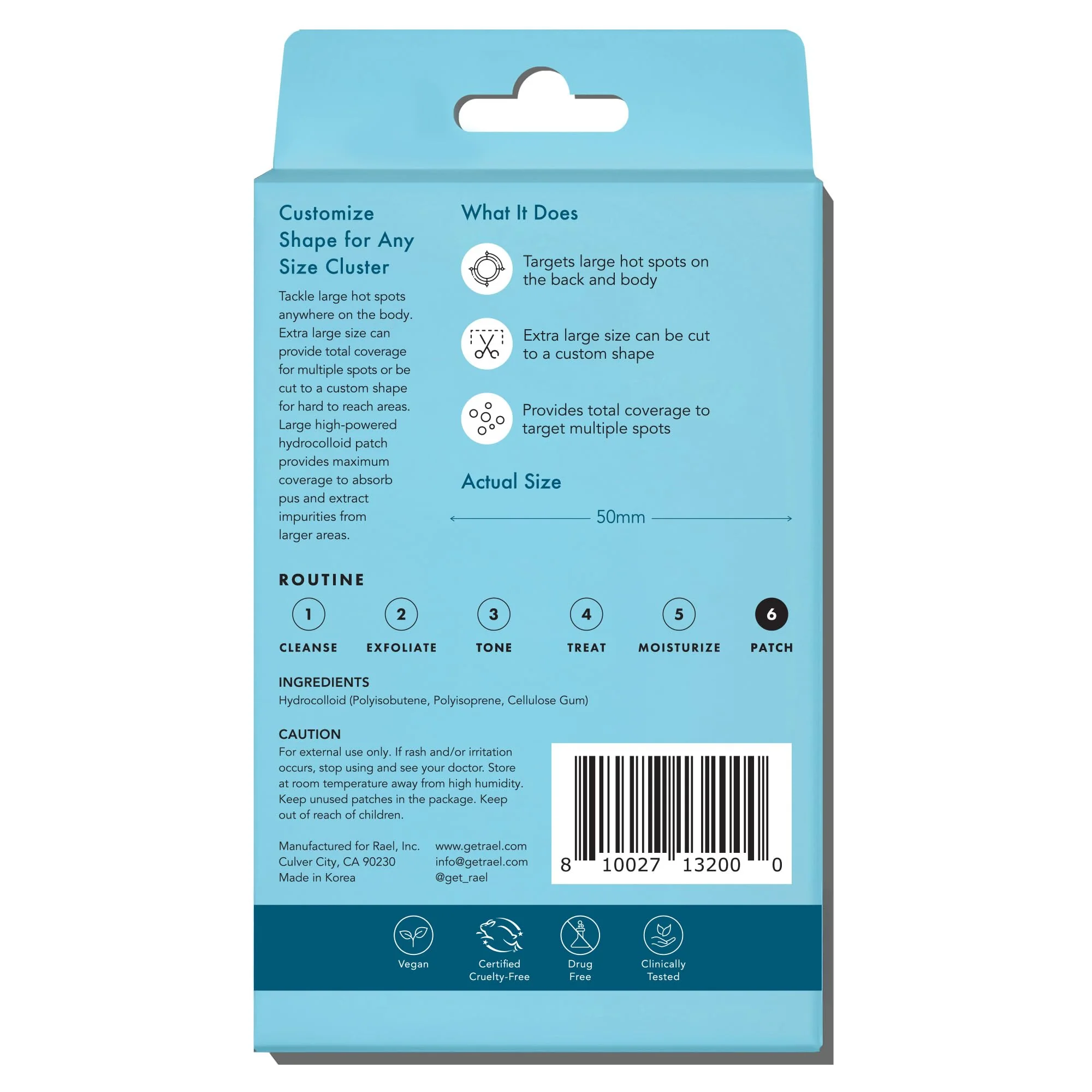 Rael Pimple Patches, Miracle XL Spot Control Cover - Hydrocolloid Acne Pimple Patch for Face, Zits & Blemish, Back and Body, Korean Skin Care (8 Count) - Image 3