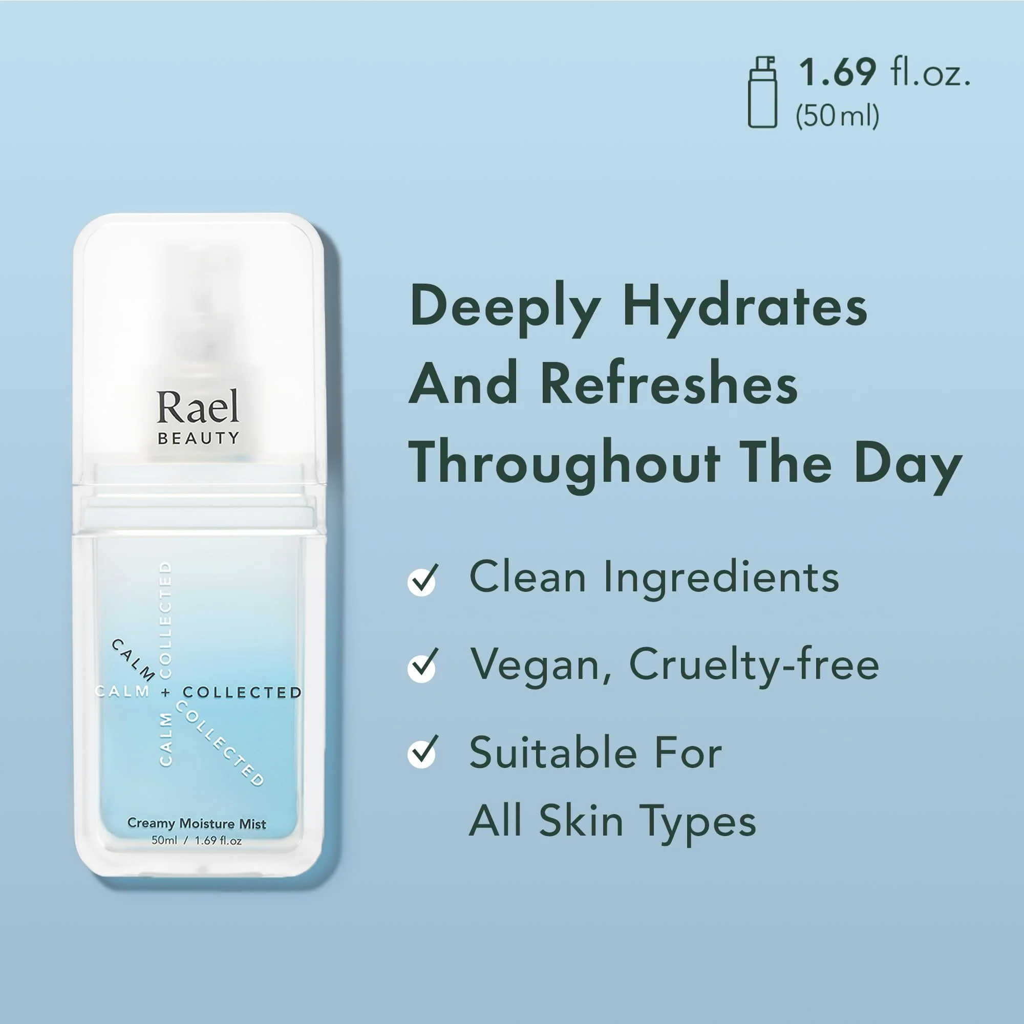 Rael Skin Care, Creamy Moisture Facial Mist Spray - Hydrating Facial Spray, Korean Skincare, All Skin Types, with Hyaluronic Acid and Purifying Bamboo Extract, For On-The-Go, Cruelty Free (1.69oz) - Image 6