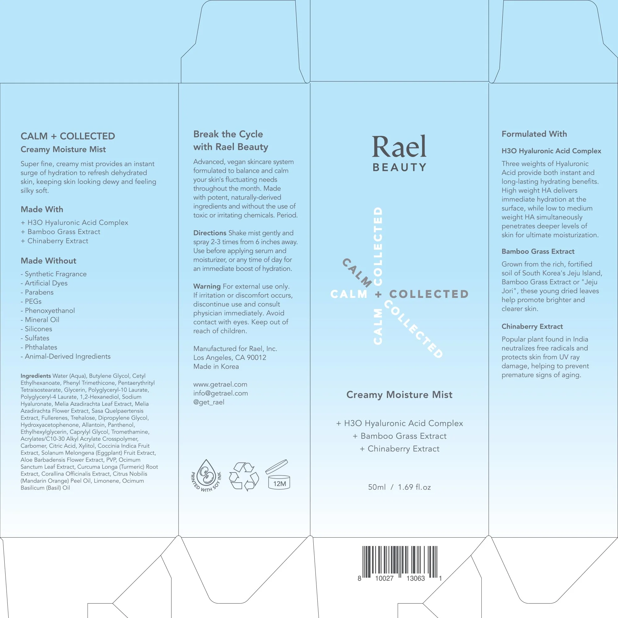 Rael Skin Care, Creamy Moisture Facial Mist Spray - Hydrating Facial Spray, Korean Skincare, All Skin Types, with Hyaluronic Acid and Purifying Bamboo Extract, For On-The-Go, Cruelty Free (1.69oz) - Image 7