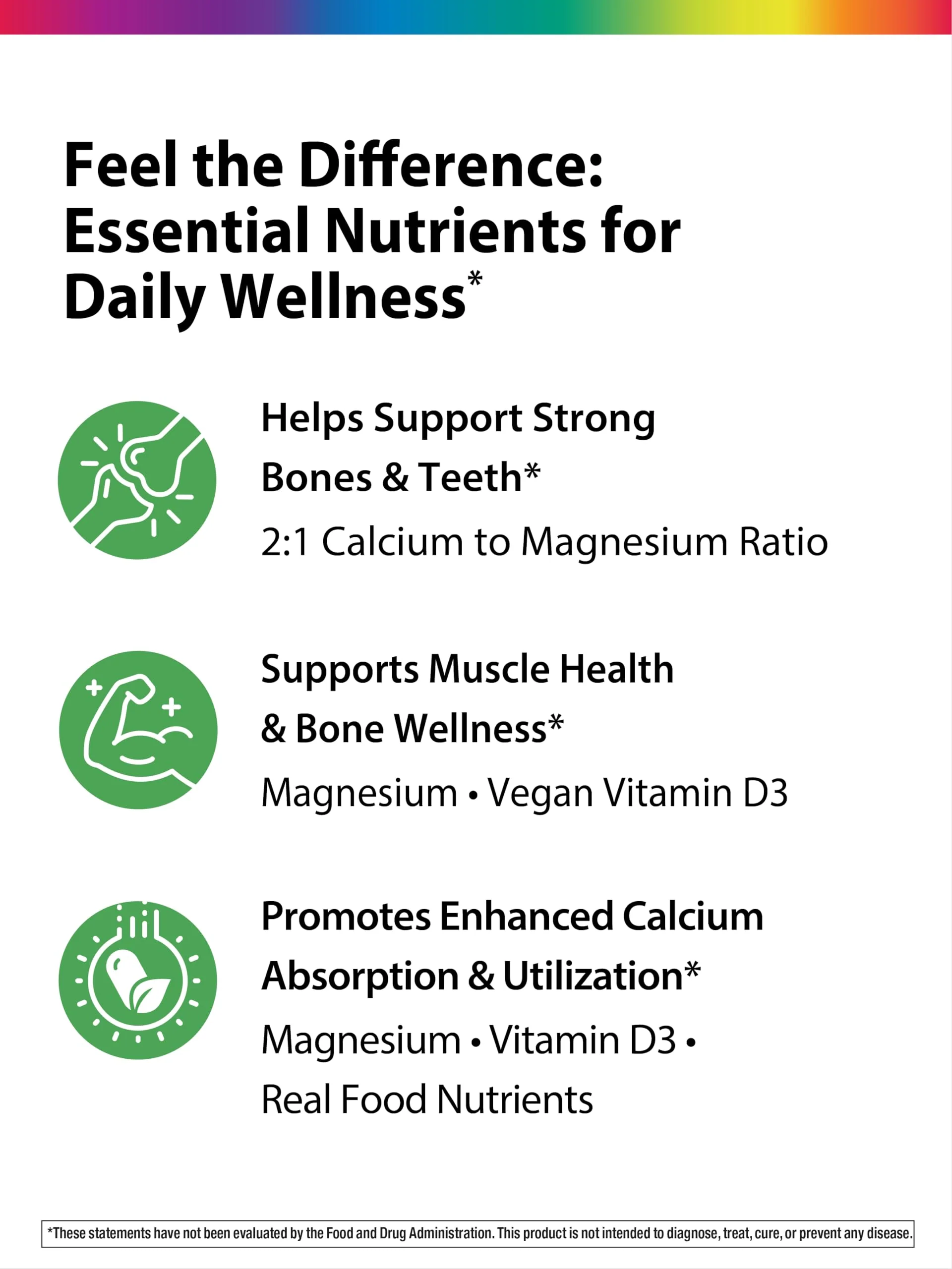 Rainbow Light Calcium Complex with Magnesium & Vitamin D3 + | 180 Tablets | Real Food Nutrients | Supports Bone Density & Muscle Health | Vegan Supplement for Men and Women - Image 4