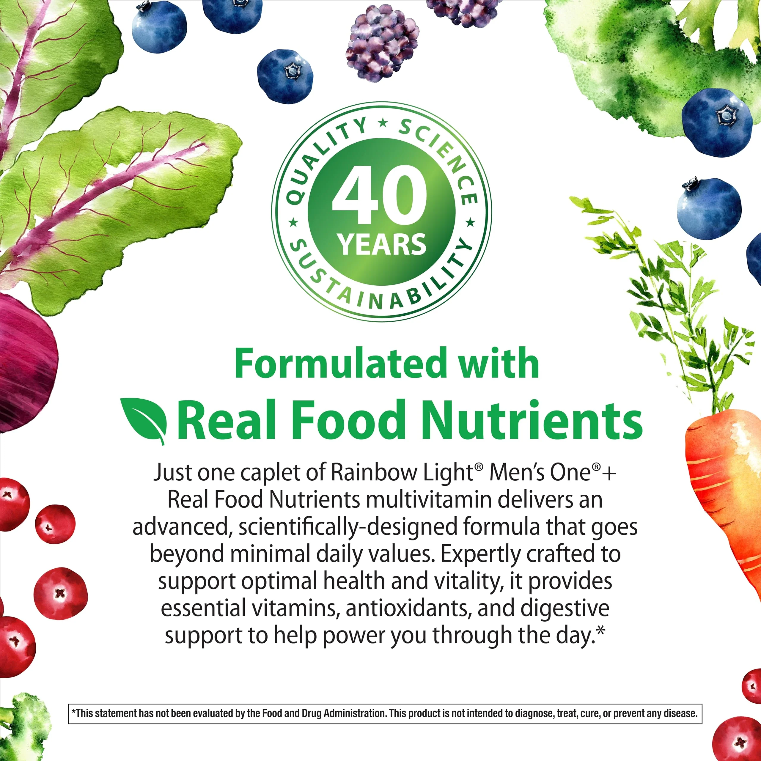 Rainbow Light Mens One Multivitamin, Men's Daily Multivitamin Provides High-Potency Immune Support, with Vitamin C, Vitamin D and Zinc, Vegetarian, 120 Count - Image 2