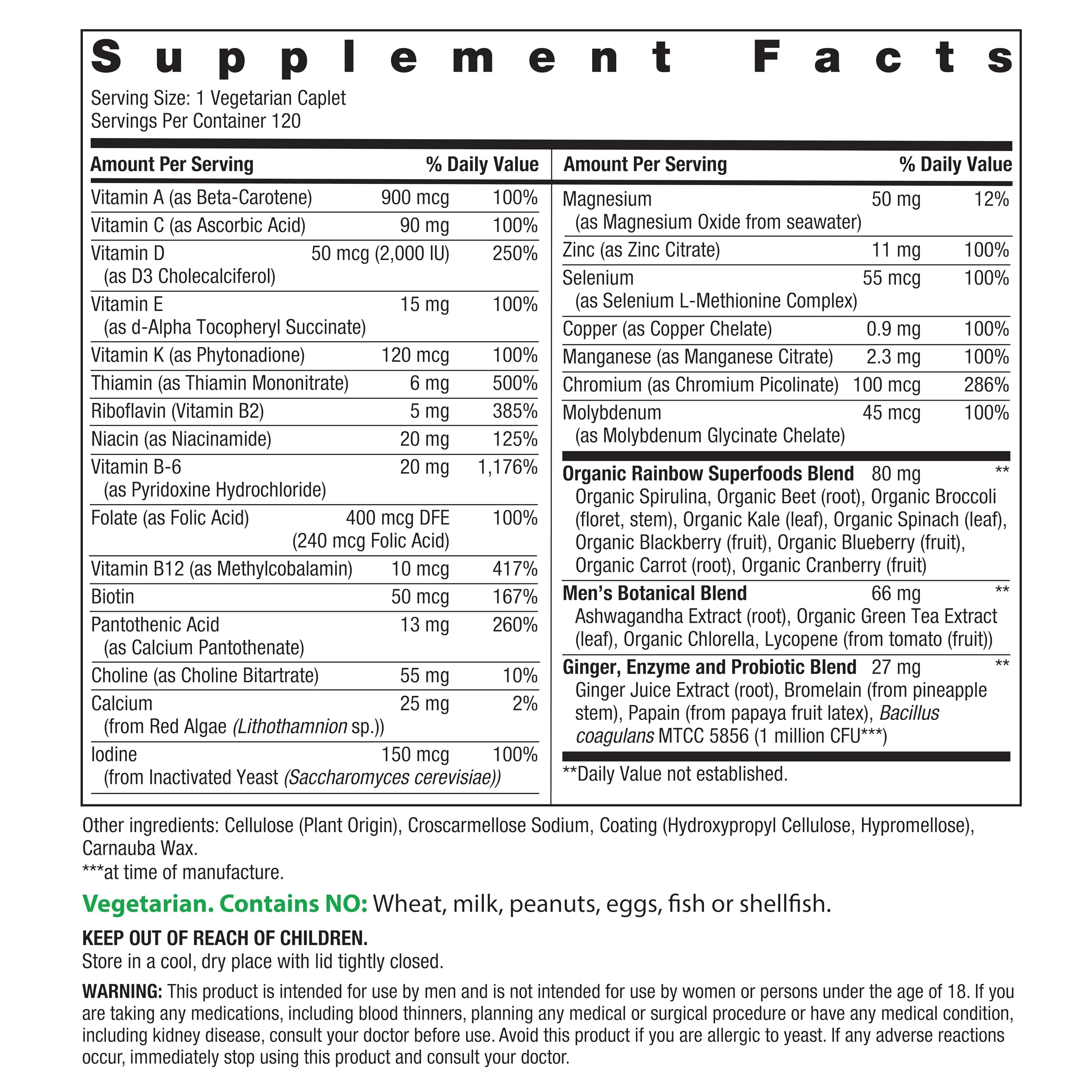 Rainbow Light Mens One Multivitamin, Men's Daily Multivitamin Provides High-Potency Immune Support, with Vitamin C, Vitamin D and Zinc, Vegetarian, 120 Count - Image 6