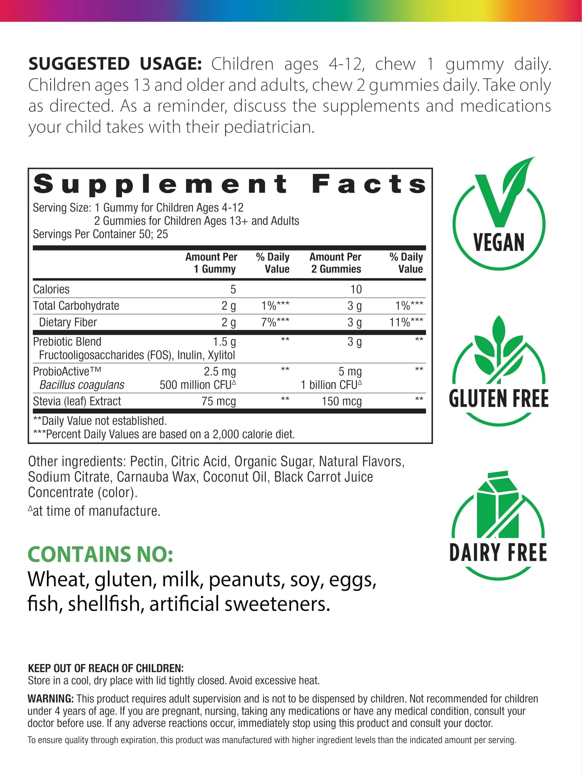Rainbow Light Probiotic Gummies | 50 Count | Advanced Synbiotic with Prebiotic | for Men, Women & Children | Supports Digestive & Immune Health - Image 6