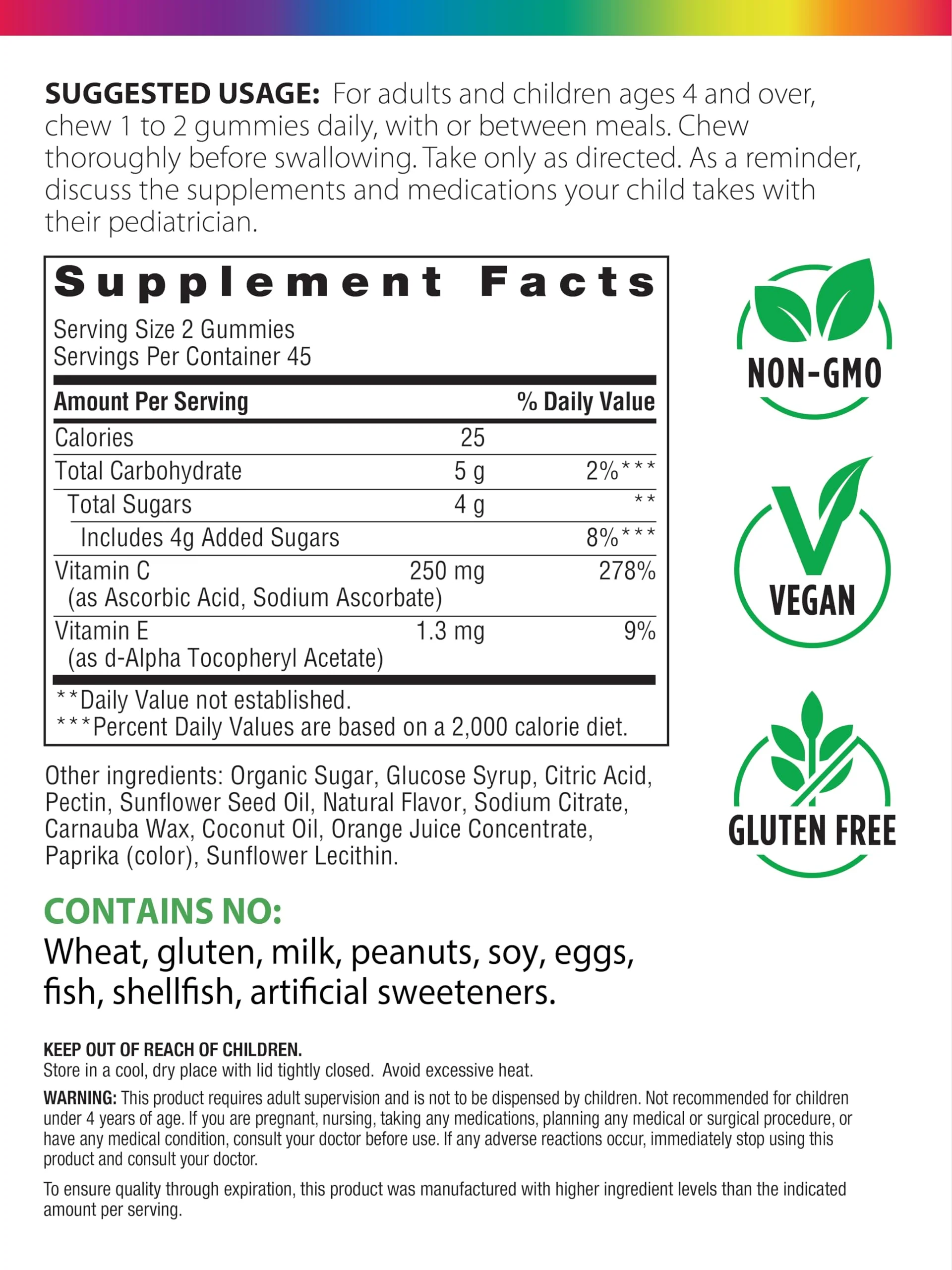 Rainbow Light Vitamin C Gummies with Vitamin E | 90 Count | Supports Immune & Antioxidant Health for Adults & Kids | Tangy Orange Flavor - Image 6