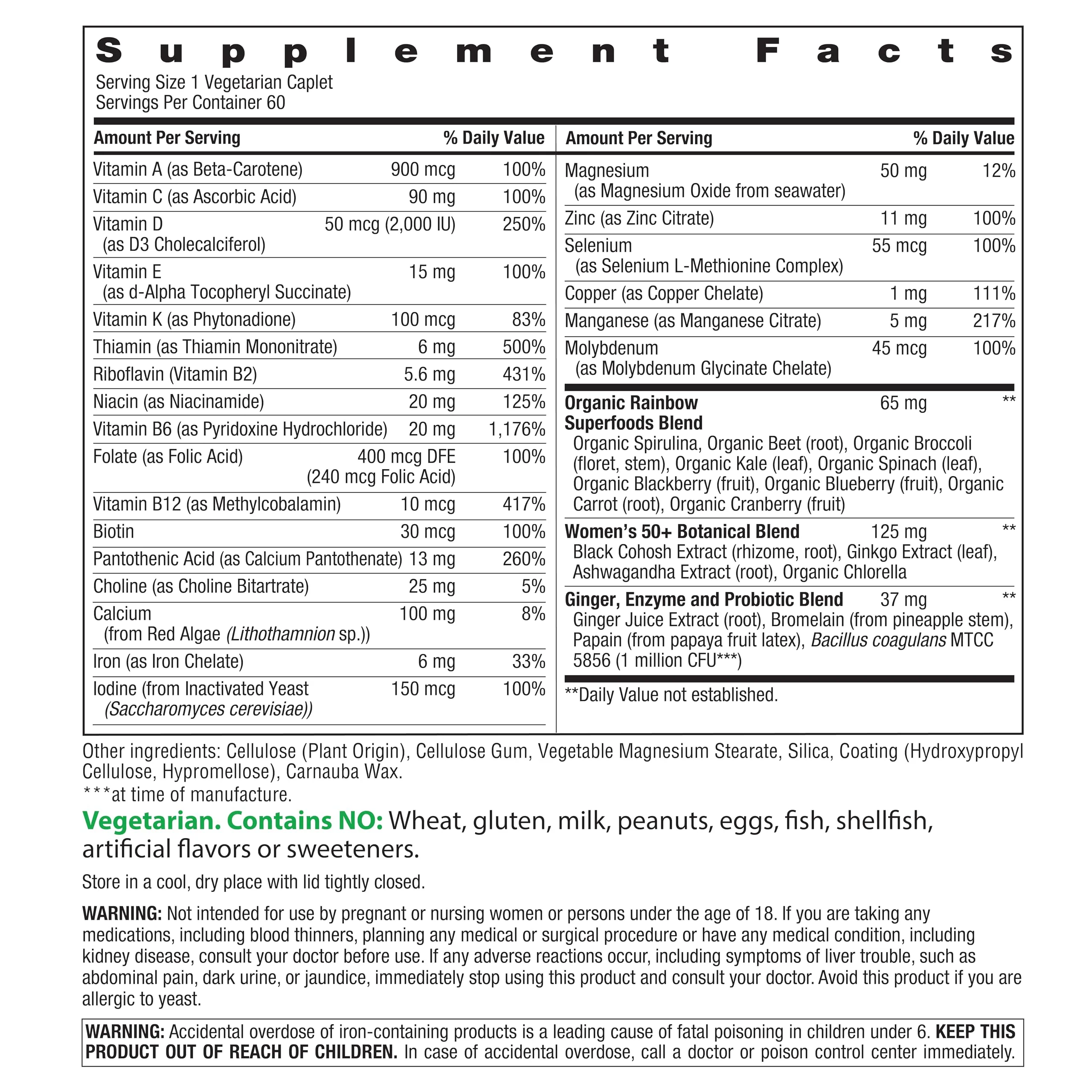 Rainbow Light Womens One + Multivitamin 50 Plus | 60 Caplets | Supports Menopause | Real Food Nutrients, Digestive Enzymes & Probiotics - Image 6