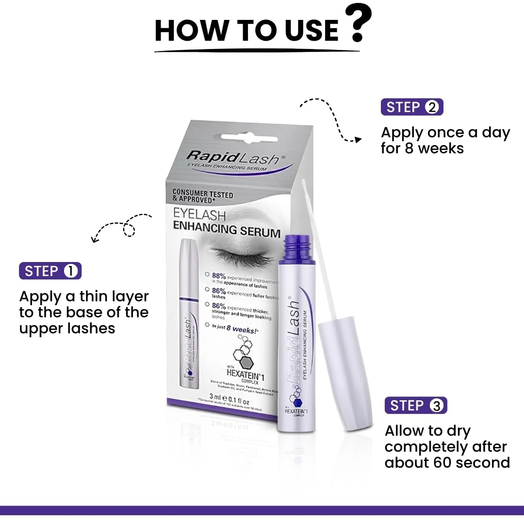 RapidLash Eyelash Enhancing Serum with HEXATEIN 1 Complex – Lash Serum for Eyelashes Conditioning & Hydrating – Longer-Looking, Fuller and Thicker Appearing Lashes – 3 mL / 0.1 fl oz - Image 3
