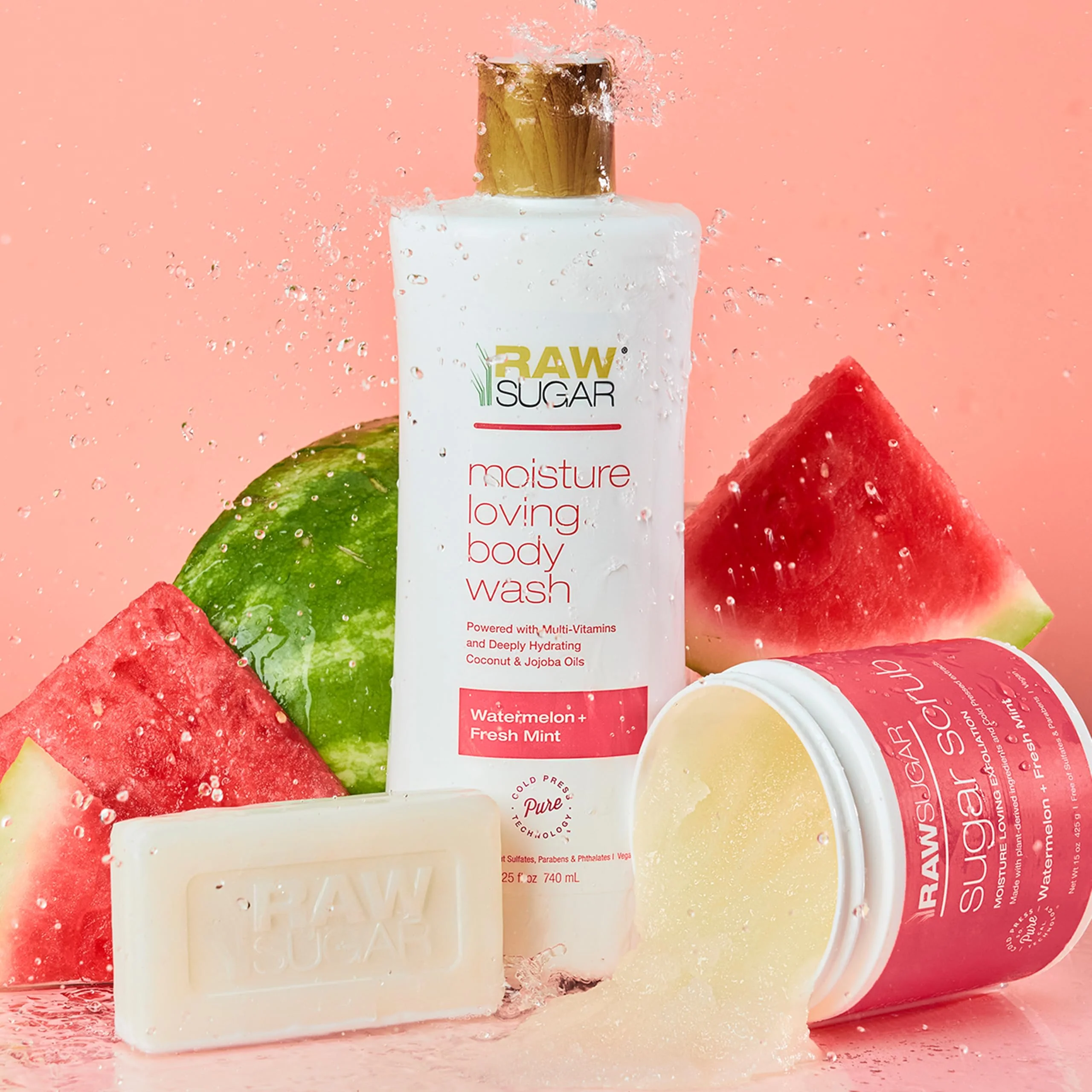 RAW SUGAR Simply Body Wash Variety Trio (25 Fl Oz, Pack of 3) Vegan Bath & Shower Gel, Raw Coconut + Mango, Pineapple + Maqui Berry + Coconut and Watermelon + Fresh Mint, No Sulfates & Parabens - Image 2