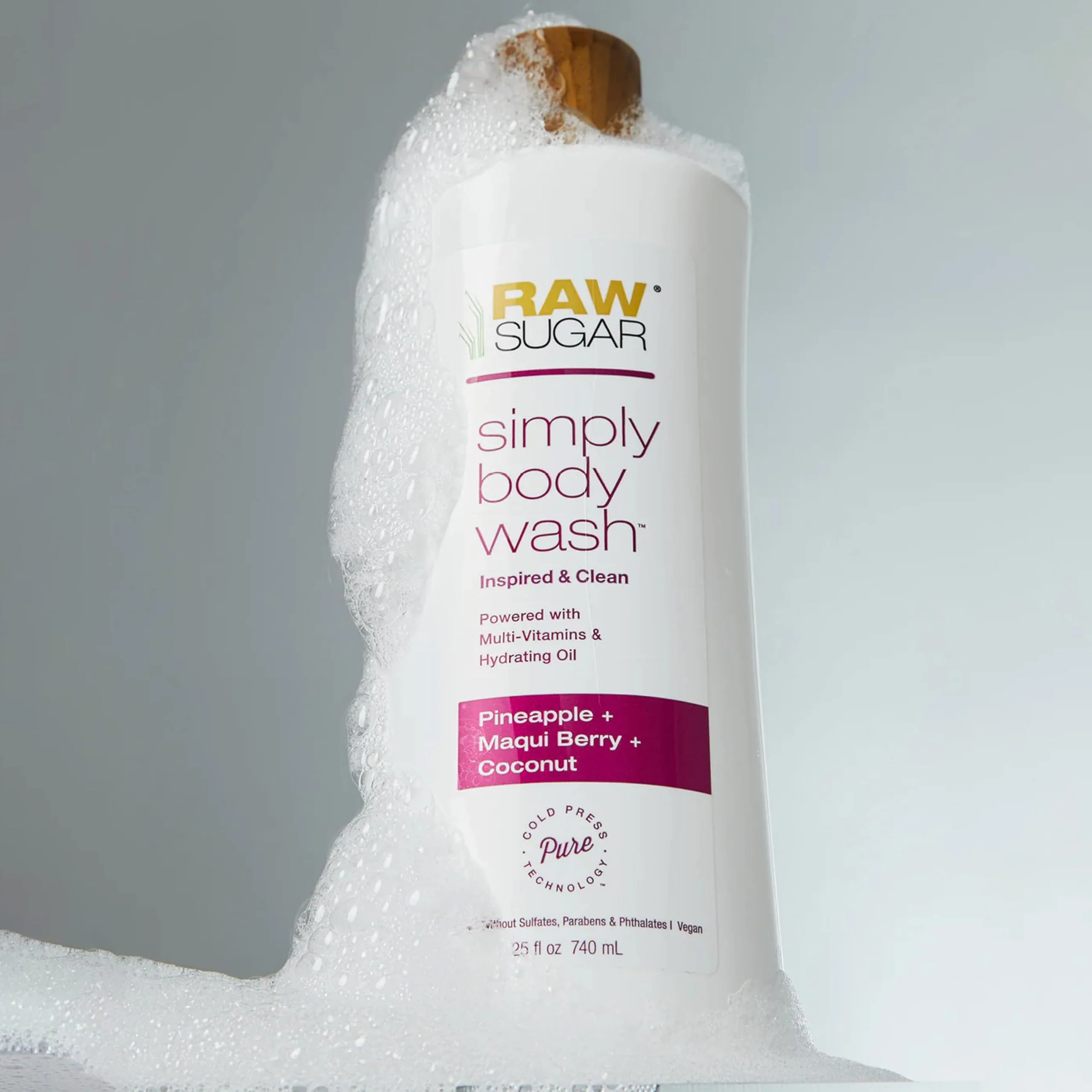 RAW SUGAR Simply Body Wash Variety Trio (25 Fl Oz, Pack of 3) Vegan Bath & Shower Gel, Raw Coconut + Mango, Pineapple + Maqui Berry + Coconut and Watermelon + Fresh Mint, No Sulfates & Parabens - Image 3