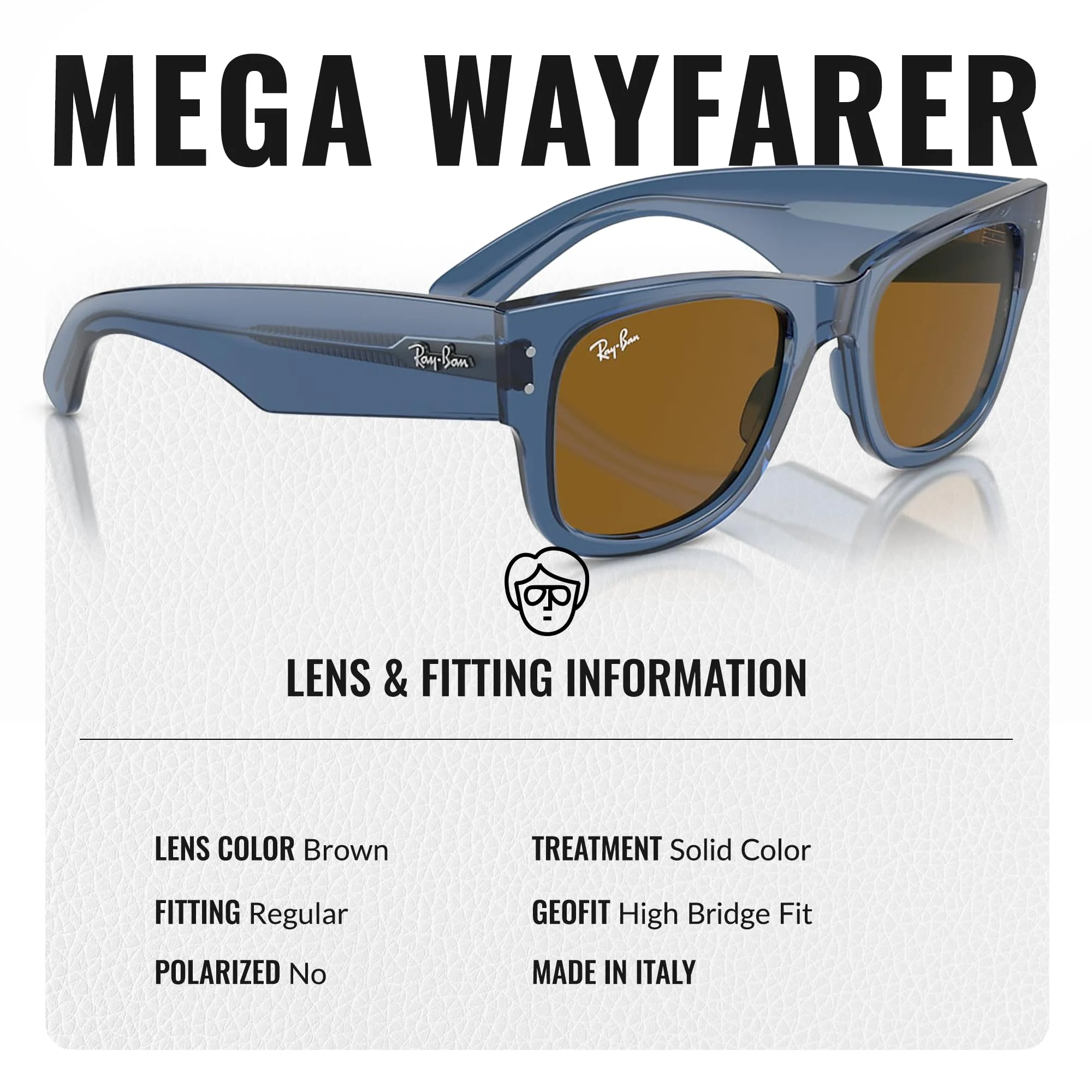 Ray-Ban RB0840S MEGA WAYFARER BIO-BASED Square Shaped Non-Polarized Sunglasses for Men & Women – Includes Official RAYBAN Eyewear Kit – Ideal Formal & Casual Wear Sunglasses – Brown Lens - Image 5