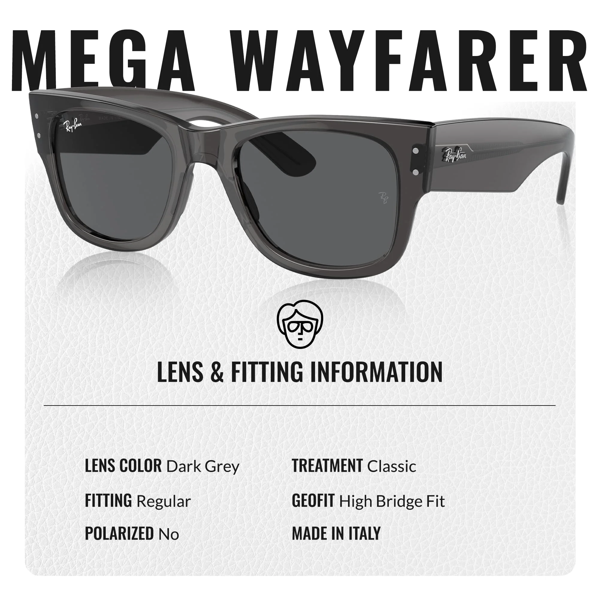 Ray-Ban RB0840S MEGA WAYFARER Square Shaped Non-Polarized Sunglasses for Men & Women – Includes Official RAYBAN Eyewear Kit – Ideal Formal & Casual Wear Sunglasses – 0 Lens - Image 5