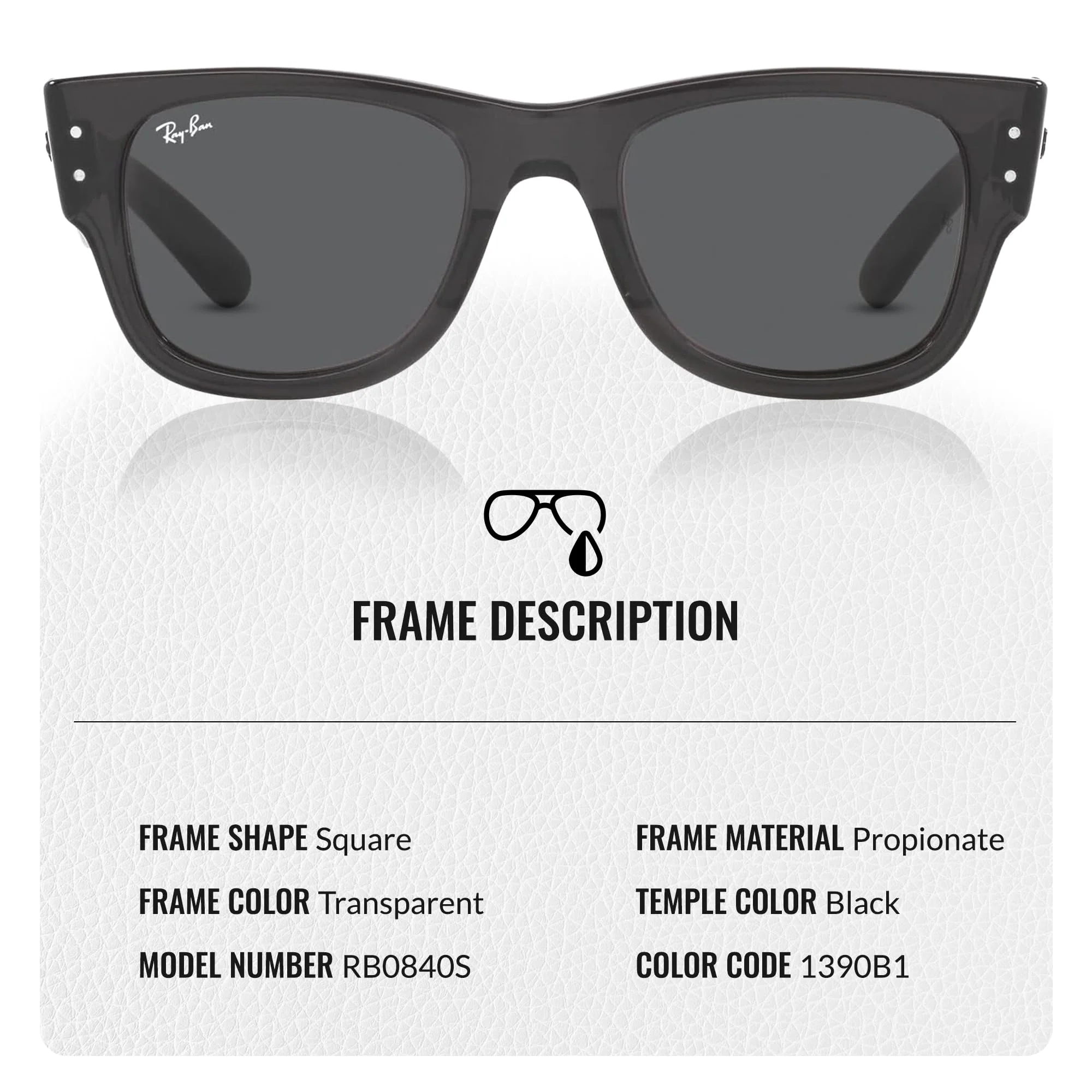 Ray-Ban RB0840S MEGA WAYFARER Square Shaped Non-Polarized Sunglasses for Men & Women – Includes Official RAYBAN Eyewear Kit – Ideal Formal & Casual Wear Sunglasses – 0 Lens - Image 6