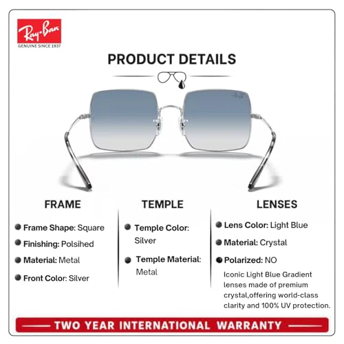 Ray-Ban RB1971 SQUARE 1971 CLASSIC Square Shaped Non-Polarized Sunglasses for Women – Includes Official RAYBAN Eyewear Kit – Ideal Formal & Casual Wear Sunglasses – Light Blue Gradient Lens - Image 6