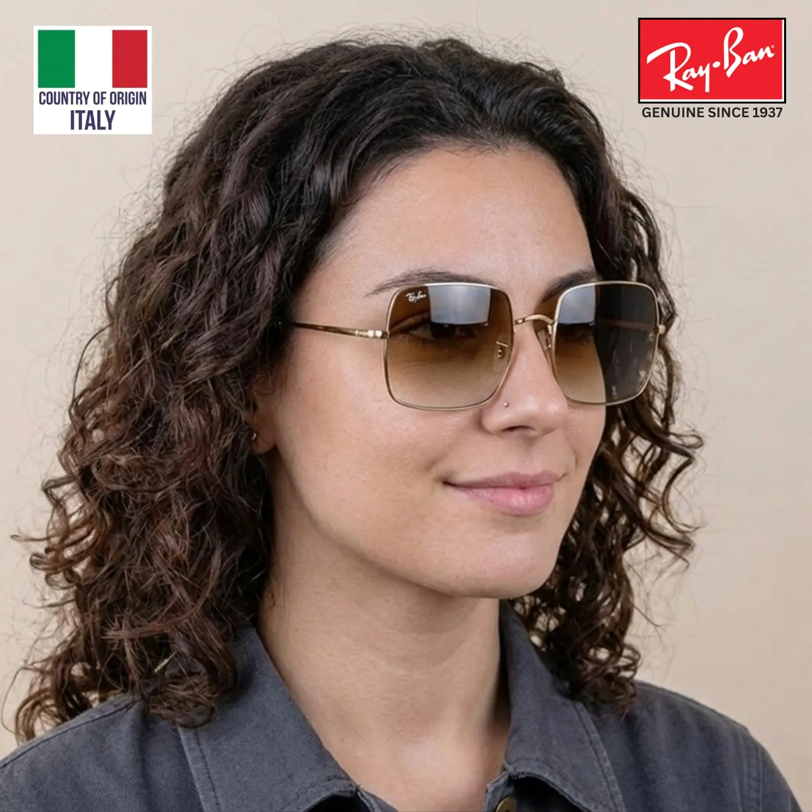 Ray-Ban RB1971 SQUARE 1971 CLASSIC Square Shaped Non-Polarized Sunglasses for Women – Includes Official RAYBAN Eyewear Kit – Ideal Formal & Casual Wear Sunglasses – Light Brown Gradient Lens - Image 2