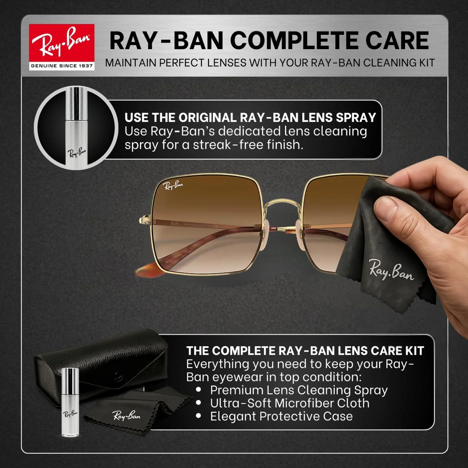 Ray-Ban RB1971 SQUARE 1971 CLASSIC Square Shaped Non-Polarized Sunglasses for Women – Includes Official RAYBAN Eyewear Kit – Ideal Formal & Casual Wear Sunglasses – Light Brown Gradient Lens - Image 3