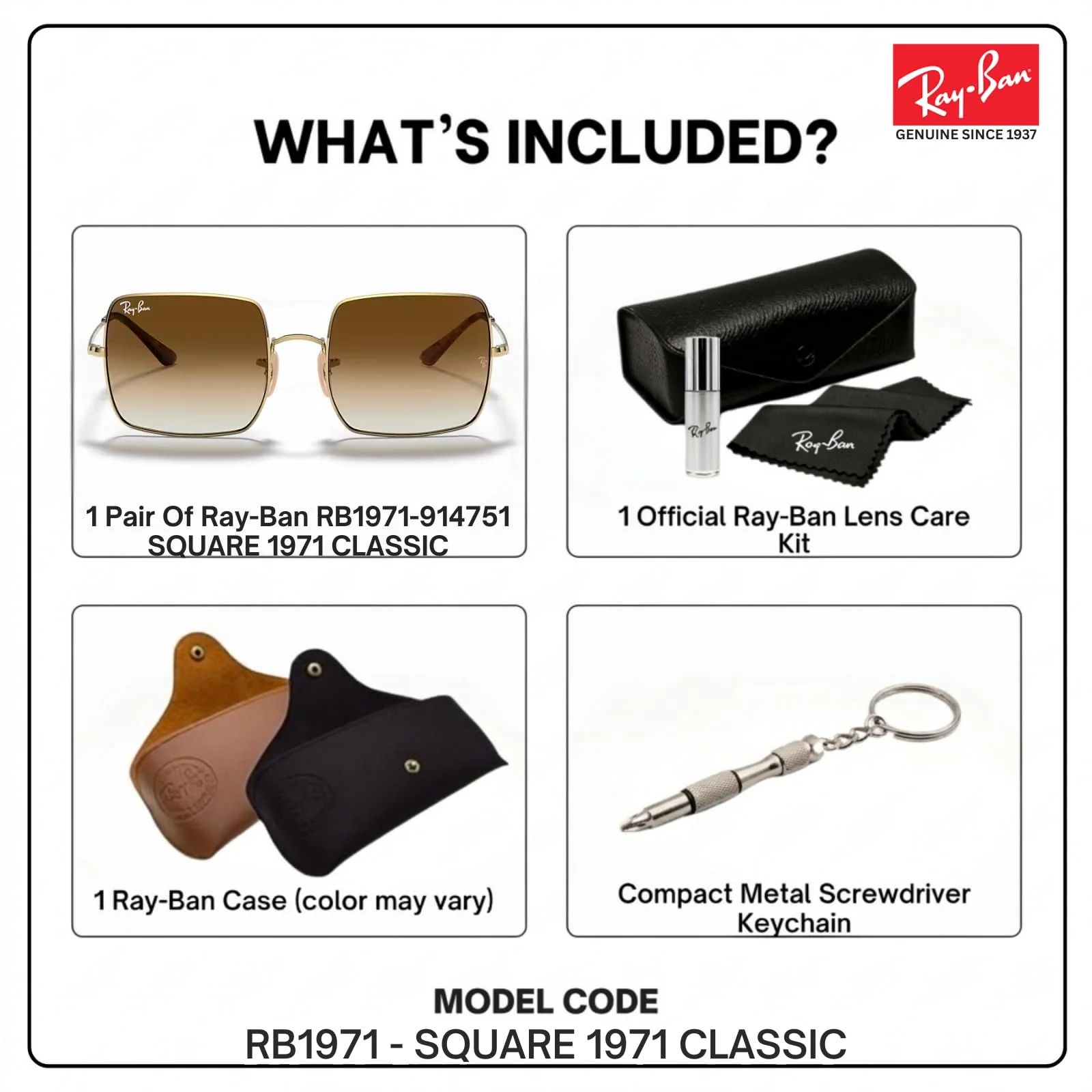 Ray-Ban RB1971 SQUARE 1971 CLASSIC Square Shaped Non-Polarized Sunglasses for Women – Includes Official RAYBAN Eyewear Kit – Ideal Formal & Casual Wear Sunglasses – Light Brown Gradient Lens - Image 7
