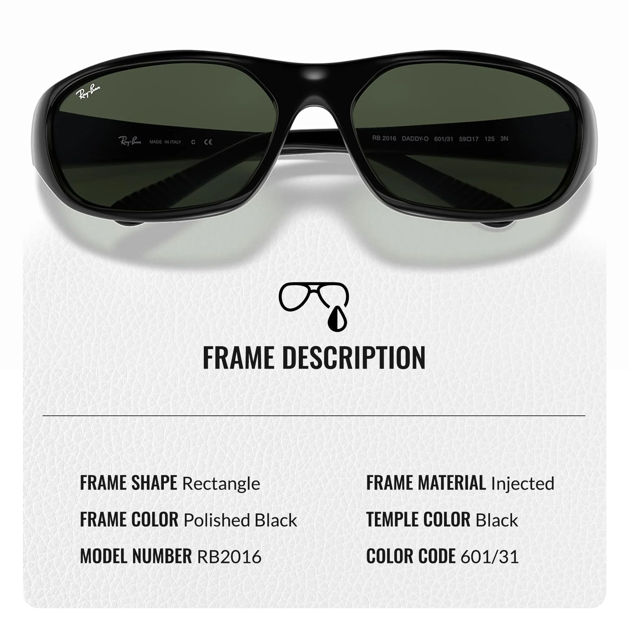 Ray-Ban RB2016 DADDY-O Rectangle Shaped Non-Polarized Sunglasses for Men & Women – Includes Official RAYBAN Eyewear Kit – Ideal Formal & Casual Wear Sunglasses – G-15 Green Lens - Image 6