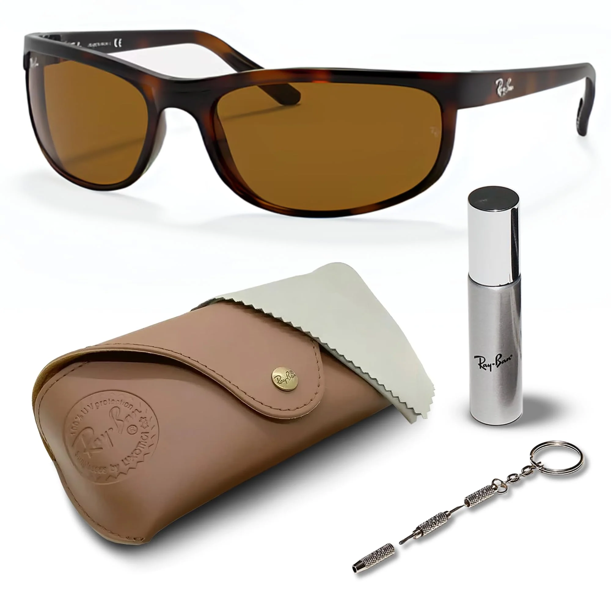 Ray-Ban RB2027 PREDATOR 2 Rectangle Shaped Non-Polarized Sunglasses for Men & Women – Includes Official RAYBAN Eyewear Kit – Ideal Formal & Casual Wear Sunglasses – B-15 Brown Lens