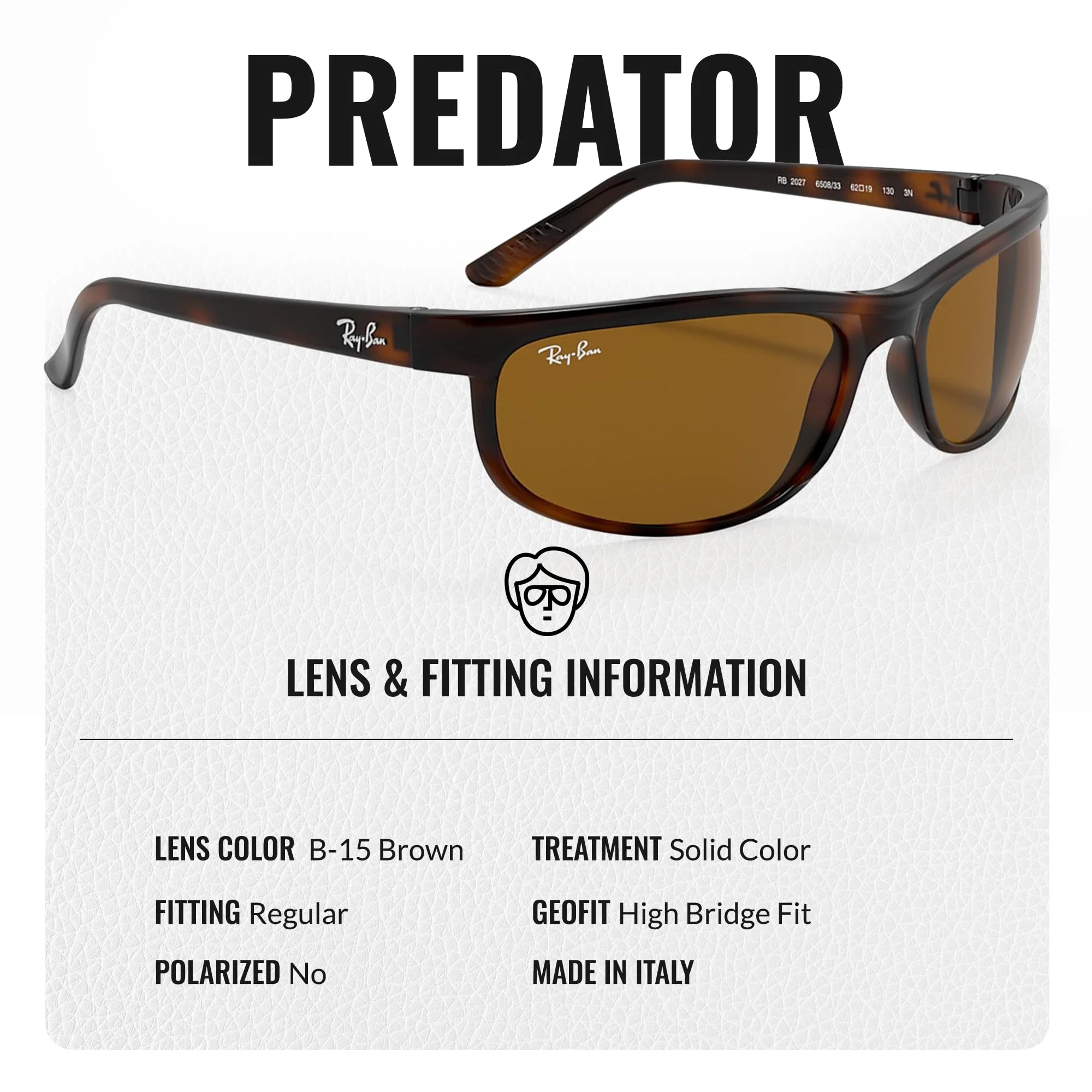 Ray-Ban RB2027 PREDATOR 2 Rectangle Shaped Non-Polarized Sunglasses for Men & Women – Includes Official RAYBAN Eyewear Kit – Ideal Formal & Casual Wear Sunglasses – B-15 Brown Lens - Image 6