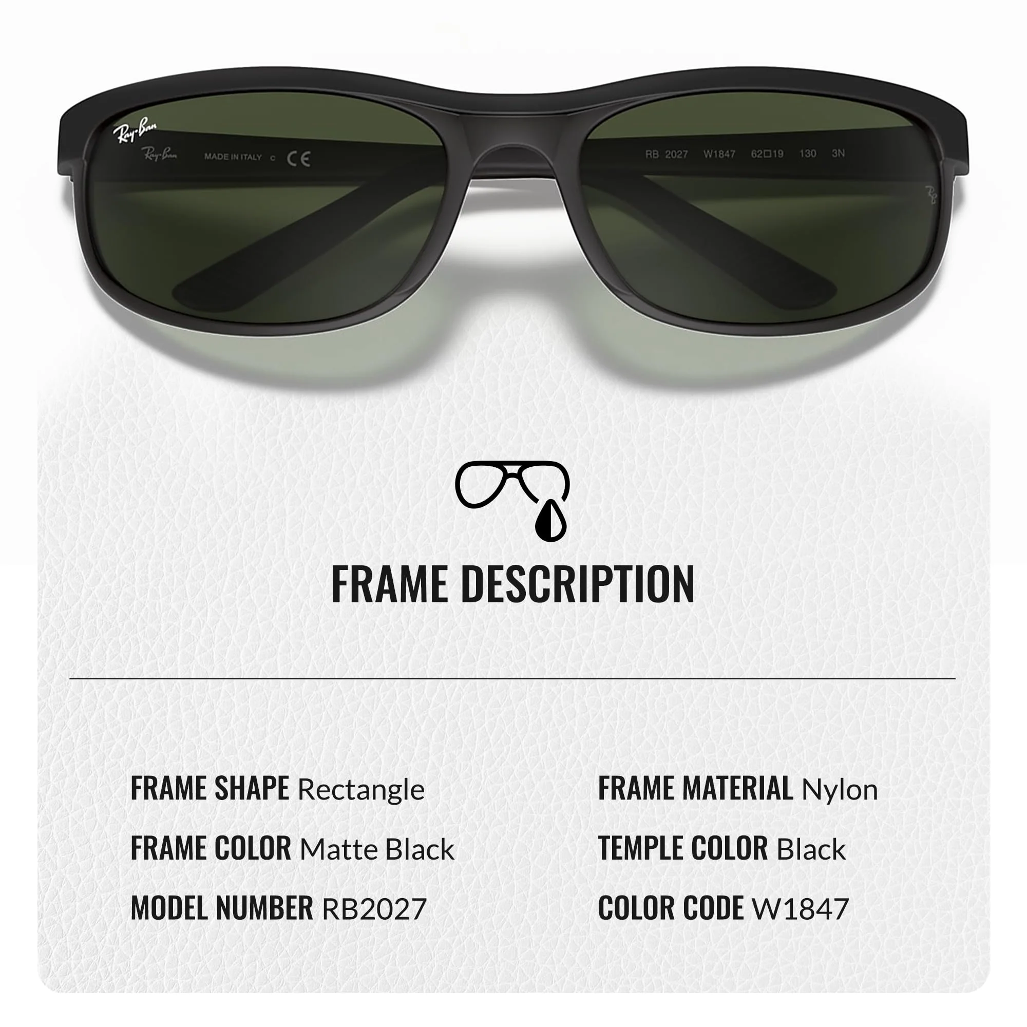 Ray-Ban RB2027 PREDATOR 2 Rectangle Shaped Non-Polarized Sunglasses for Men & Women – Includes Official RAYBAN Eyewear Kit – Ideal Formal & Casual Wear Sunglasses – G-15 Green Lens - Image 6