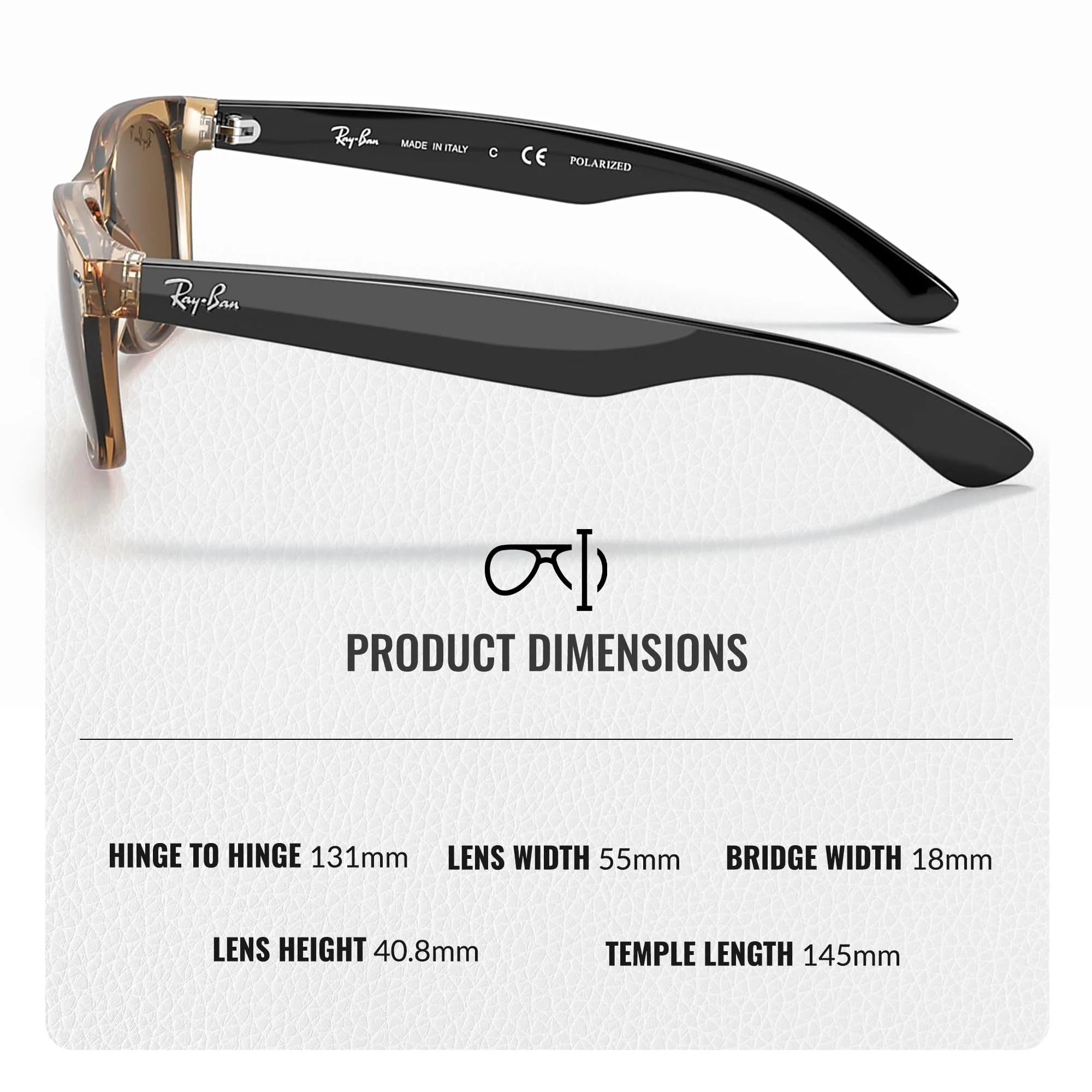 Ray-Ban RB2132 NEW WAYFARER BICOLOR POLARIZED Square Shaped Sunglasses for Men & Women – Includes Official Rayban Eyewear Kit – Ideal Formal & Casual Wear Sunglasses – Brown Lens - Image 4
