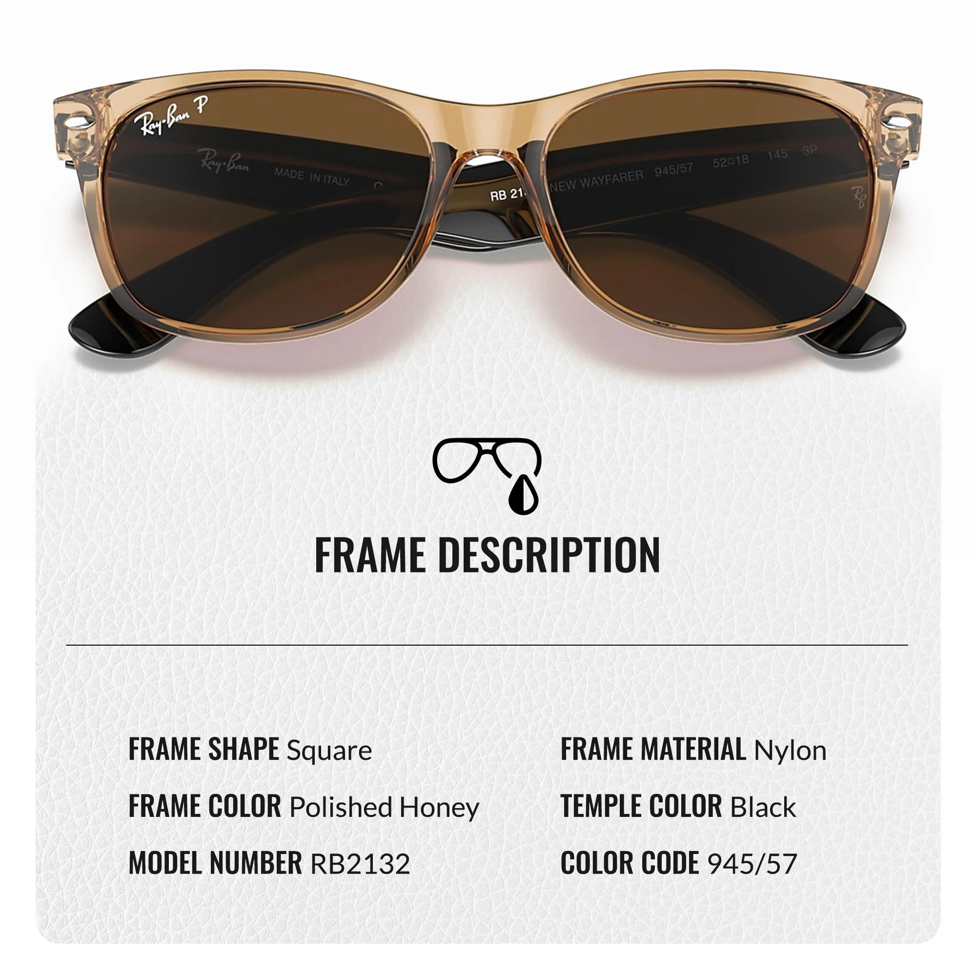 Ray-Ban RB2132 NEW WAYFARER BICOLOR POLARIZED Square Shaped Sunglasses for Men & Women – Includes Official Rayban Eyewear Kit – Ideal Formal & Casual Wear Sunglasses – Brown Lens - Image 7