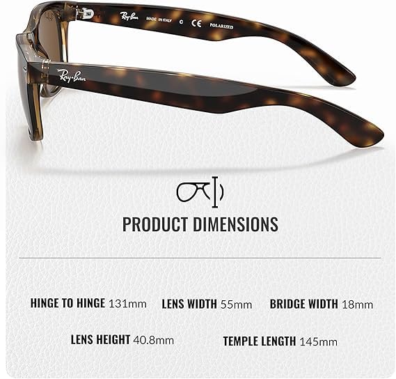 Ray-Ban RB2132 NEW WAYFARER CLASSIC POLARIZED Square Shaped Sunglasses for Men & Women – Includes Official Rayban Eyewear Kit – Ideal Formal & Casual Wear Sunglasses – B-15 Brown Lens - Image 4
