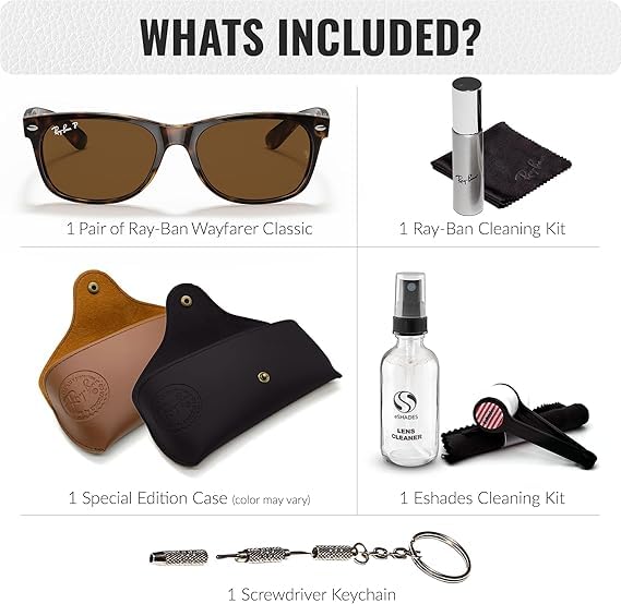 Ray-Ban RB2132 NEW WAYFARER CLASSIC POLARIZED Square Shaped Sunglasses for Men & Women – Includes Official Rayban Eyewear Kit – Ideal Formal & Casual Wear Sunglasses – B-15 Brown Lens - Image 6