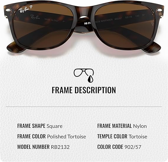 Ray-Ban RB2132 NEW WAYFARER CLASSIC POLARIZED Square Shaped Sunglasses for Men & Women – Includes Official Rayban Eyewear Kit – Ideal Formal & Casual Wear Sunglasses – B-15 Brown Lens - Image 7