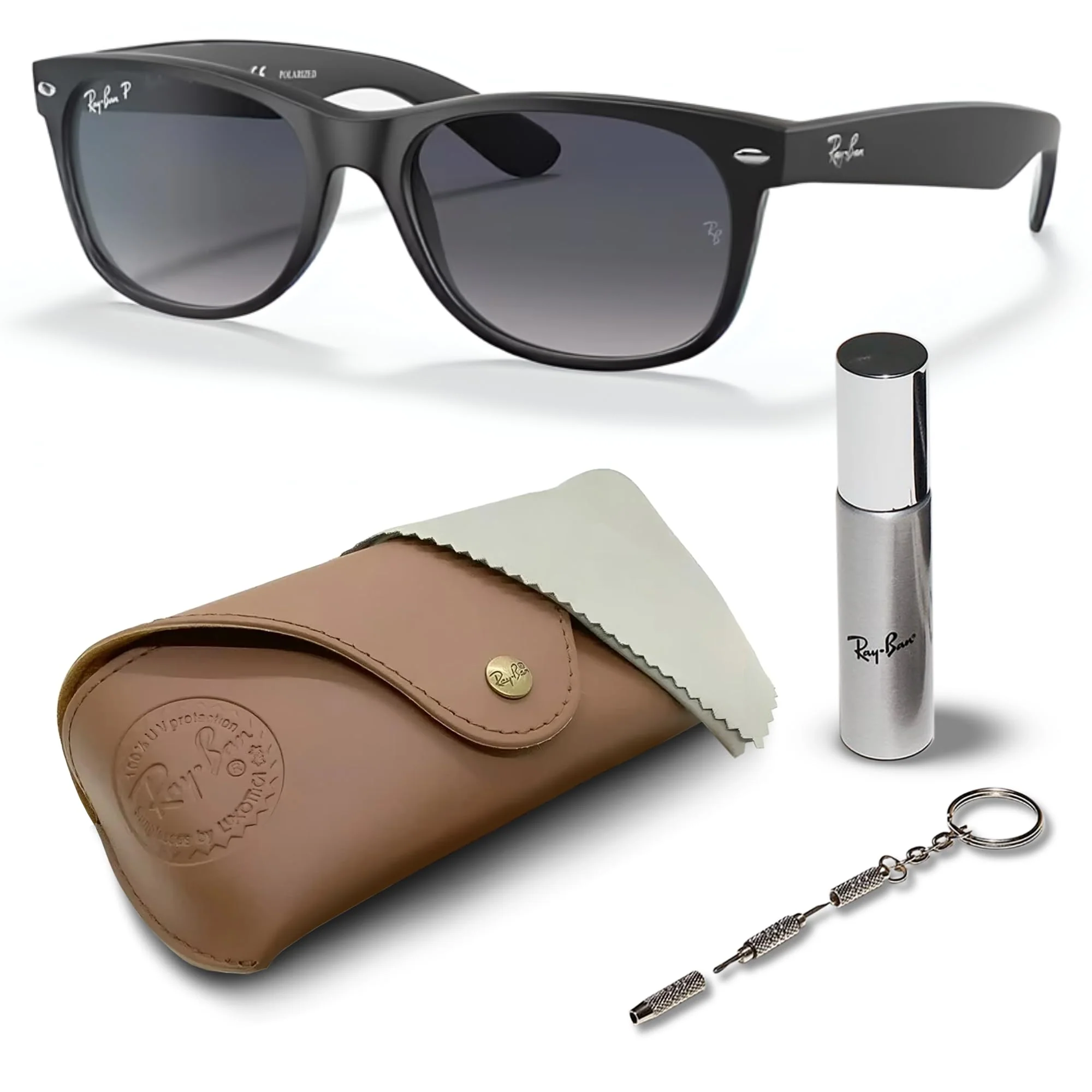 Ray-Ban RB2132 NEW WAYFARER CLASSIC POLARIZED Square Shaped Sunglasses for Men & Women – Includes Official Rayban Eyewear Kit – Ideal Formal & Casual Wear Sunglasses – blue/gey Lens