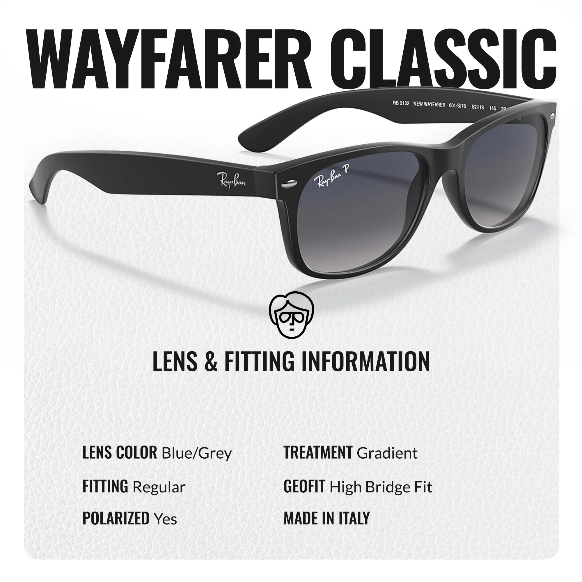 Ray-Ban RB2132 NEW WAYFARER CLASSIC POLARIZED Square Shaped Sunglasses for Men & Women – Includes Official Rayban Eyewear Kit – Ideal Formal & Casual Wear Sunglasses – blue/gey Lens - Image 5
