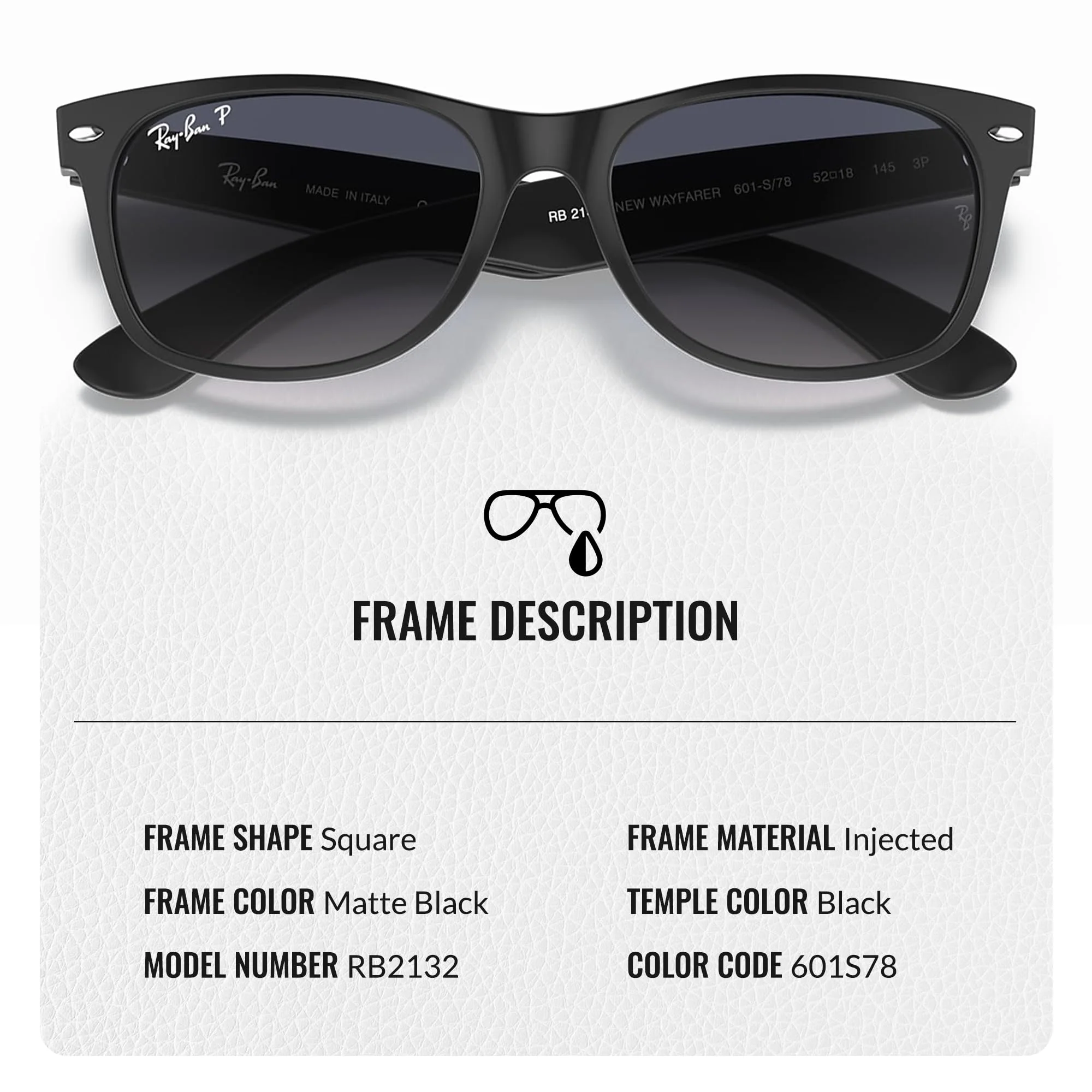 Ray-Ban RB2132 NEW WAYFARER CLASSIC POLARIZED Square Shaped Sunglasses for Men & Women – Includes Official Rayban Eyewear Kit – Ideal Formal & Casual Wear Sunglasses – blue/gey Lens - Image 6
